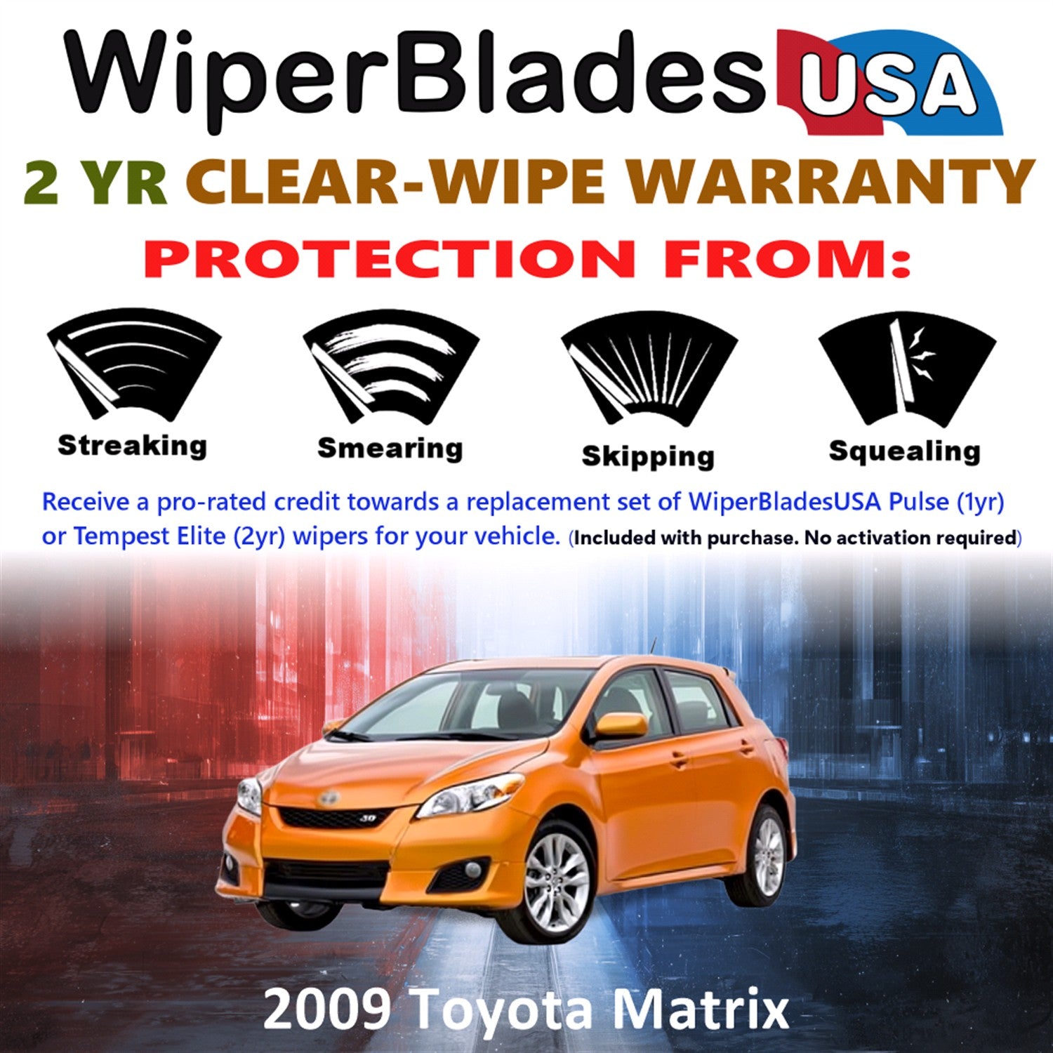 2009 Toyota Matrix Front w/Rear Wiper blades Set  Includes 2yr Wear Warranty & Free Delivery