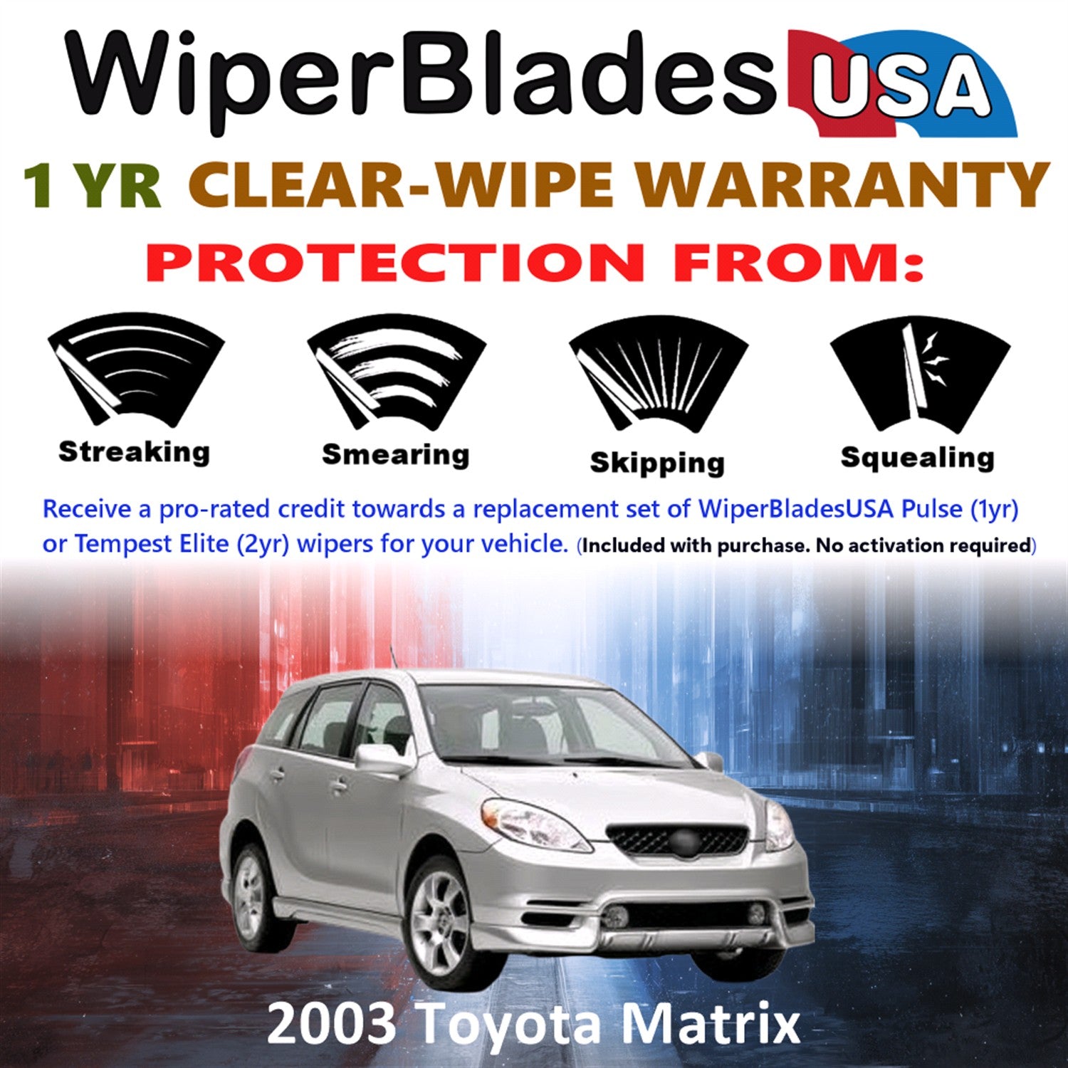 2003 Toyota Matrix Front w/Rear Wiper blades Set Includes 1yr Wear Warranty & Free Delivery