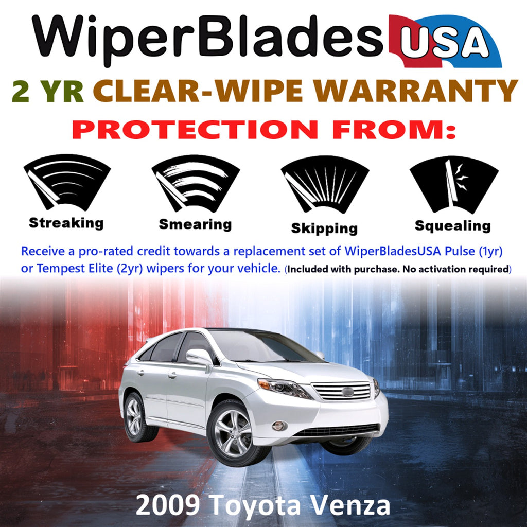 2009 Toyota Venza Front w/Rear Wiper blades Set  Includes 2yr Wear Warranty & Free Delivery