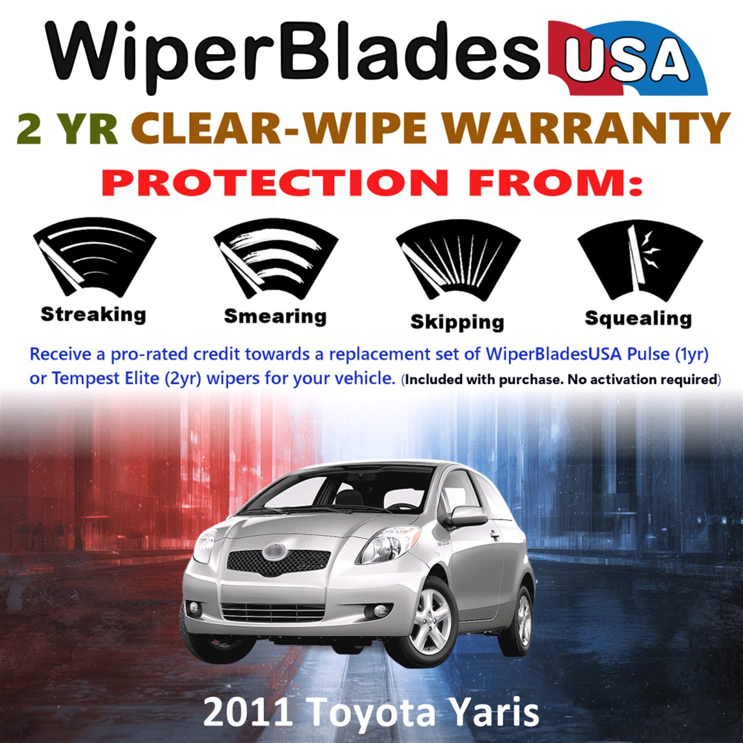 2011 Toyota Yaris Front w/Rear Wiper blades Set  Includes 2yr Wear Warranty & Free Delivery