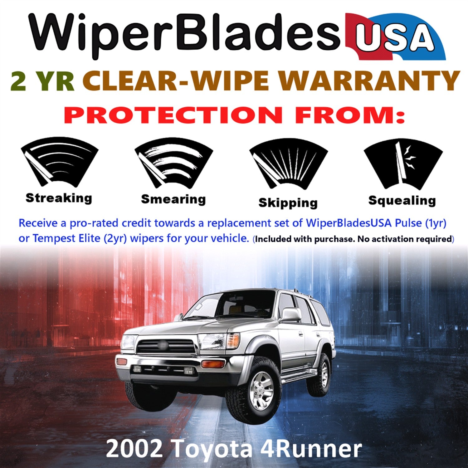 2002 Toyota 4Runner Front Wiper blades Set  Includes 2yr Wear Warranty & Free Delivery