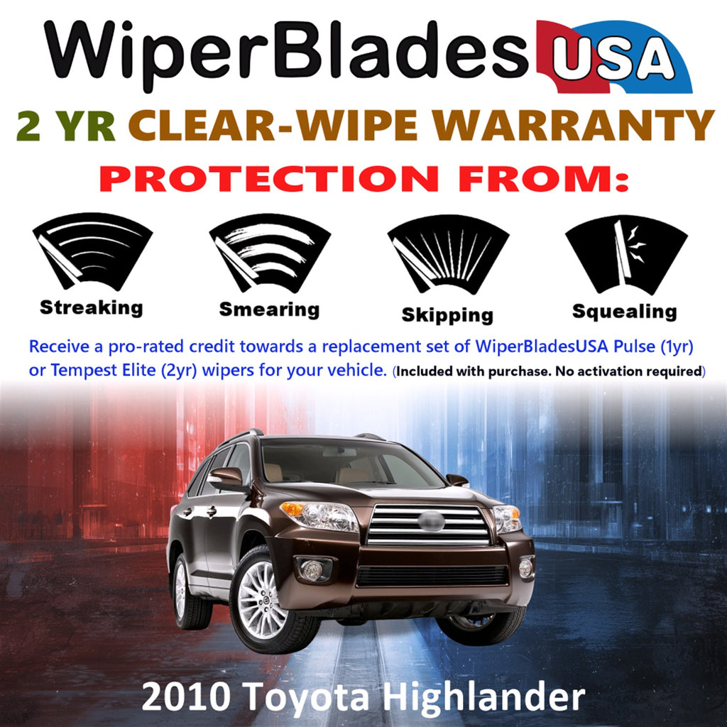 2010 Toyota Highlander Front w/Rear Wiper blades Set  Includes 2yr Wear Warranty & Free Delivery