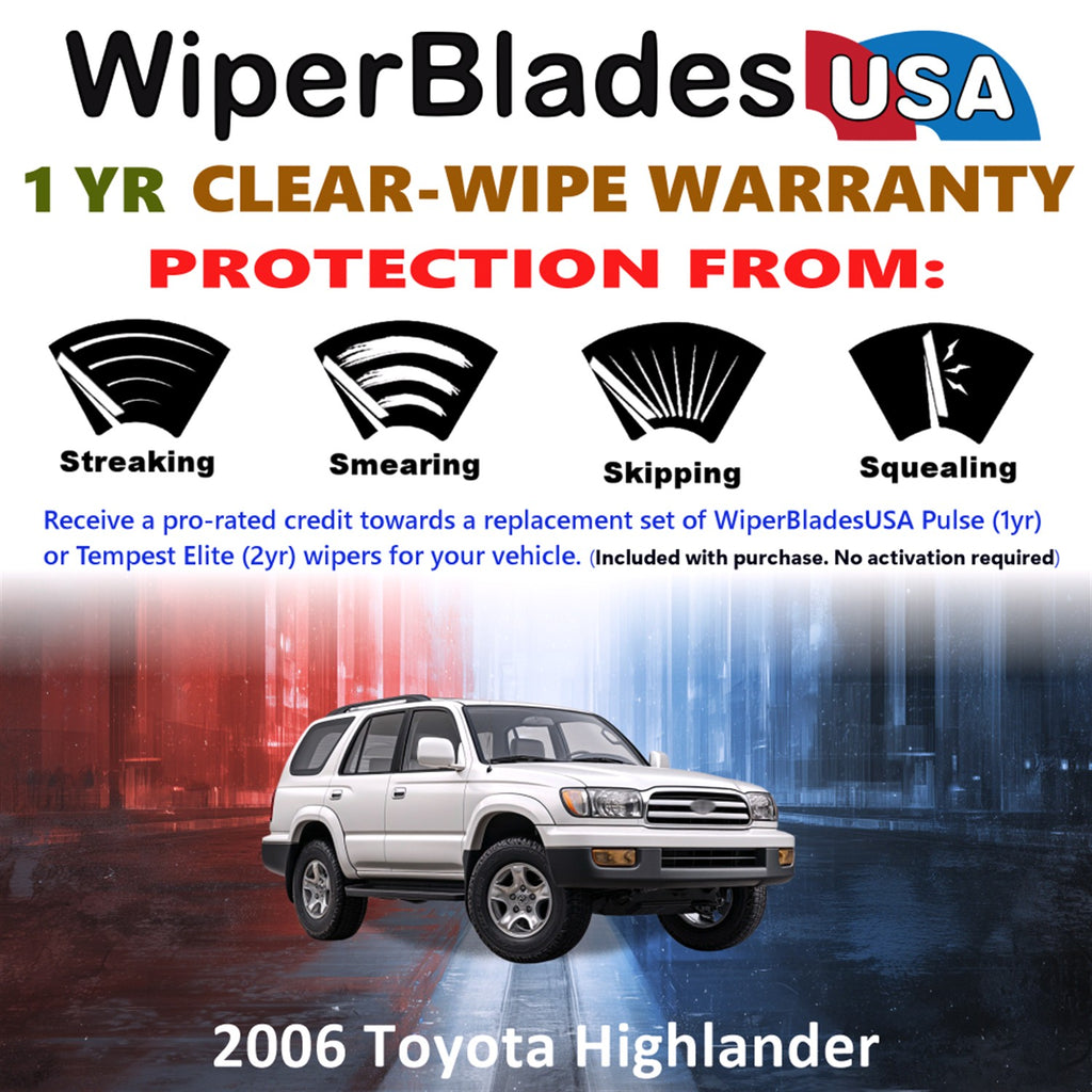 2006 Toyota Highlander Front Wiper blades Set Includes 1yr Wear Warranty & Free Delivery