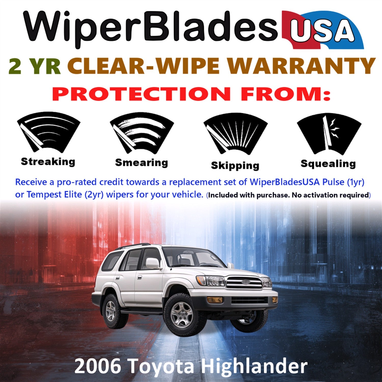 2006 Toyota Highlander Front w/Rear Wiper blades Set  Includes 2yr Wear Warranty & Free Delivery