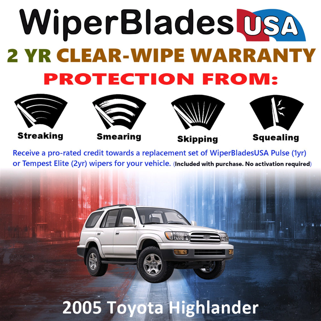 2005 Toyota Highlander Front Wiper blades Set  Includes 2yr Wear Warranty & Free Delivery