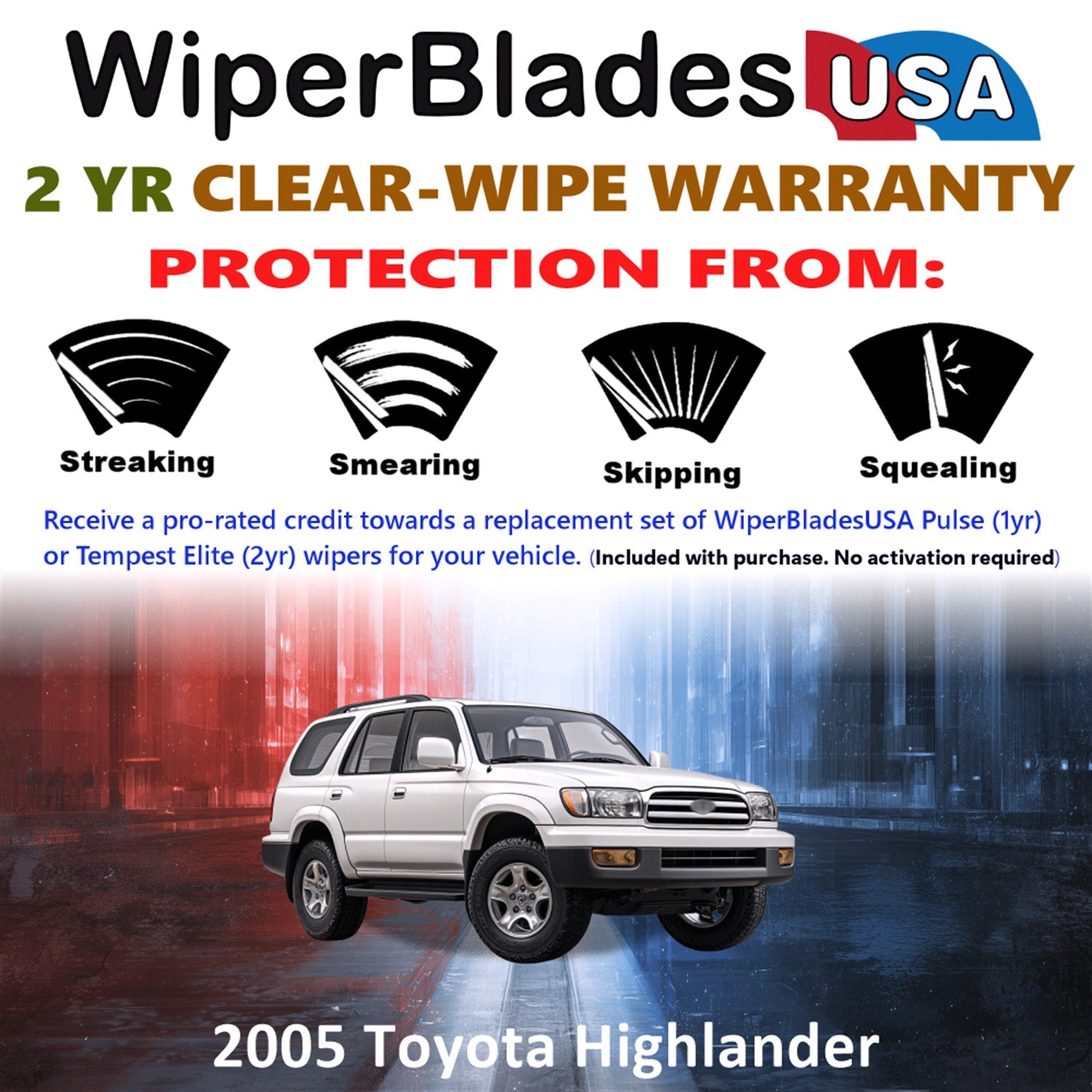 2005 Toyota Highlander Front Wiper blades Set  Includes 2yr Wear Warranty & Free Delivery