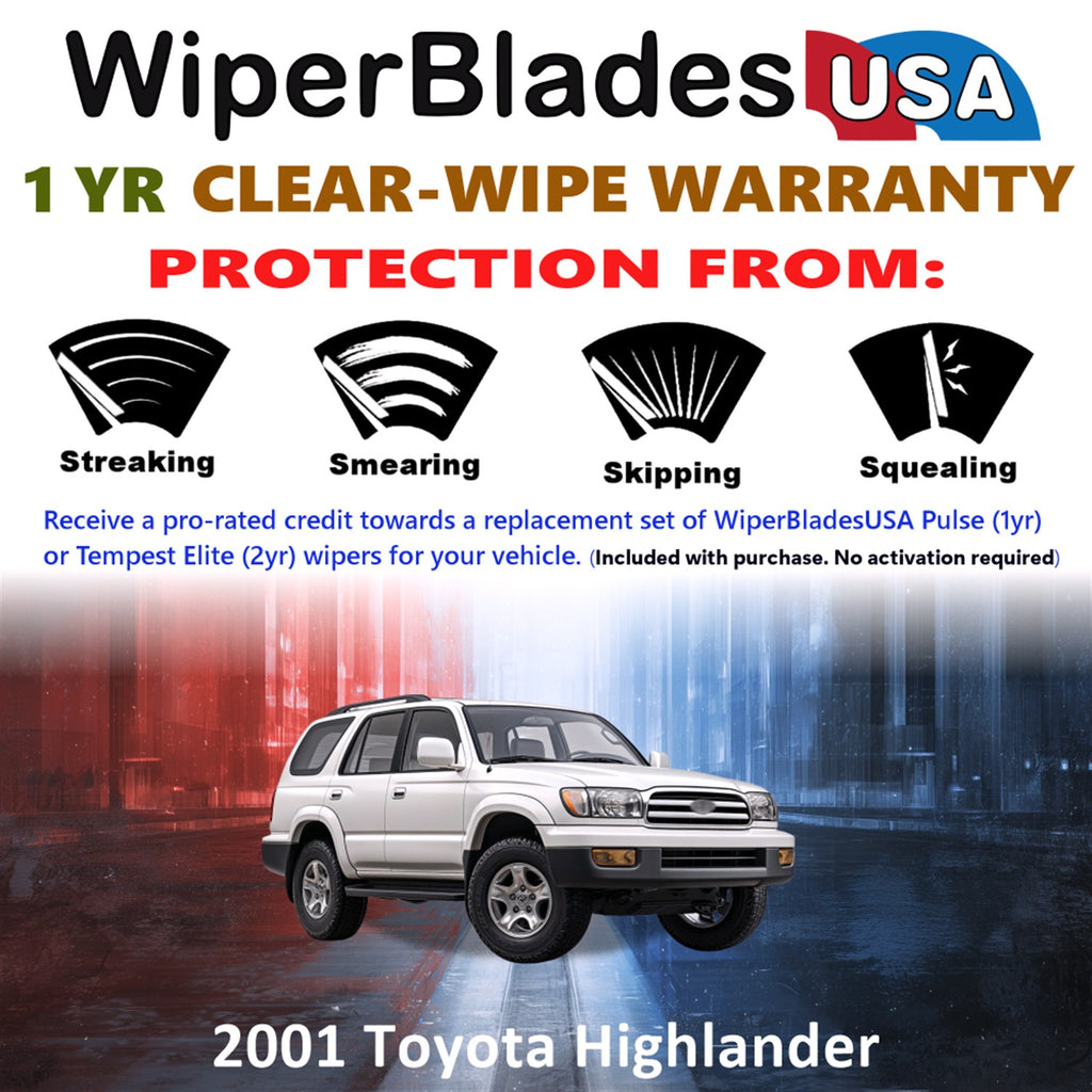 2001 Toyota Highlander Front w/Rear Wiper blades Set Includes 1yr Wear Warranty & Free Delivery