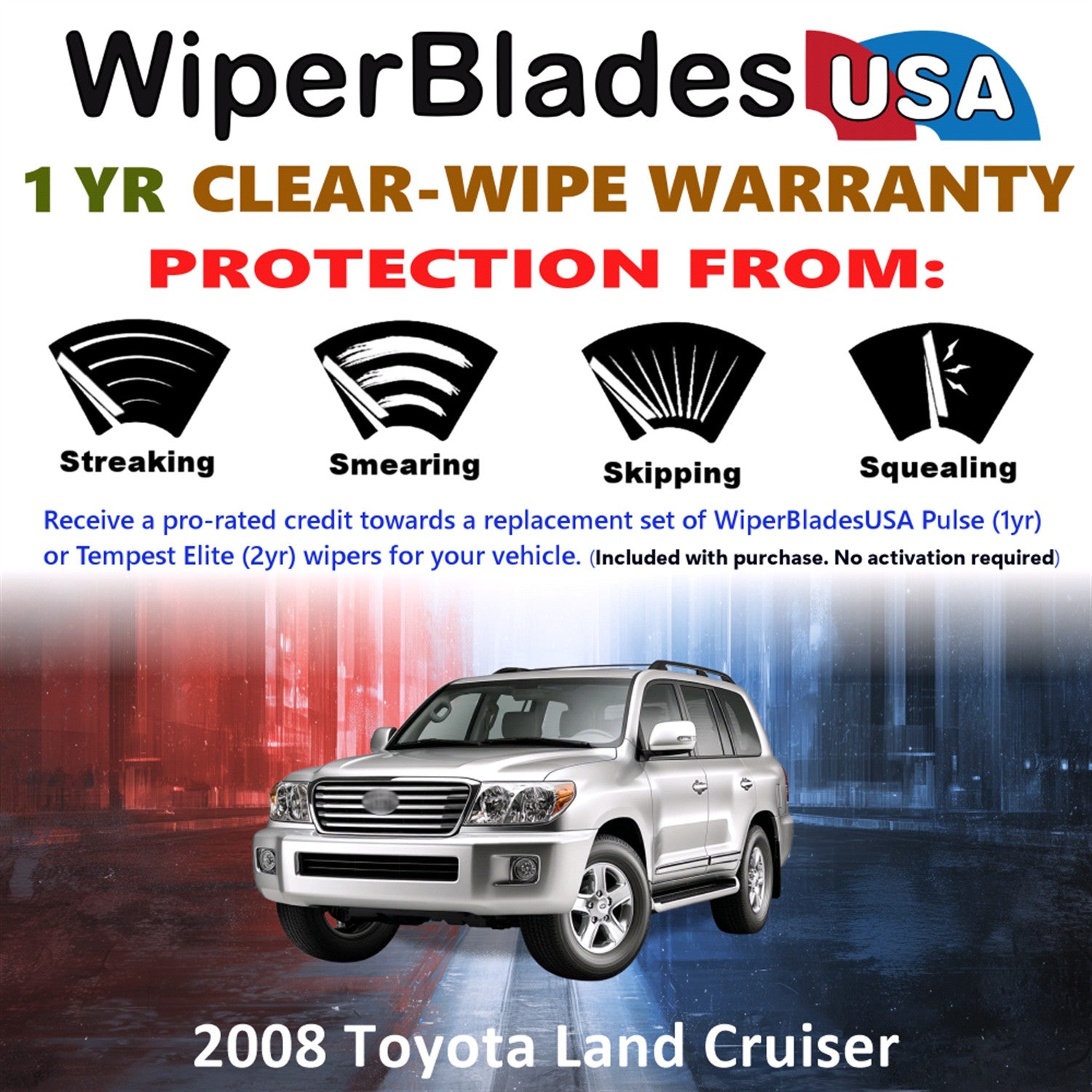 2008 Toyota Land Cruiser Front w/Rear Wiper blades Set Includes 1yr Wear Warranty & Free Delivery
