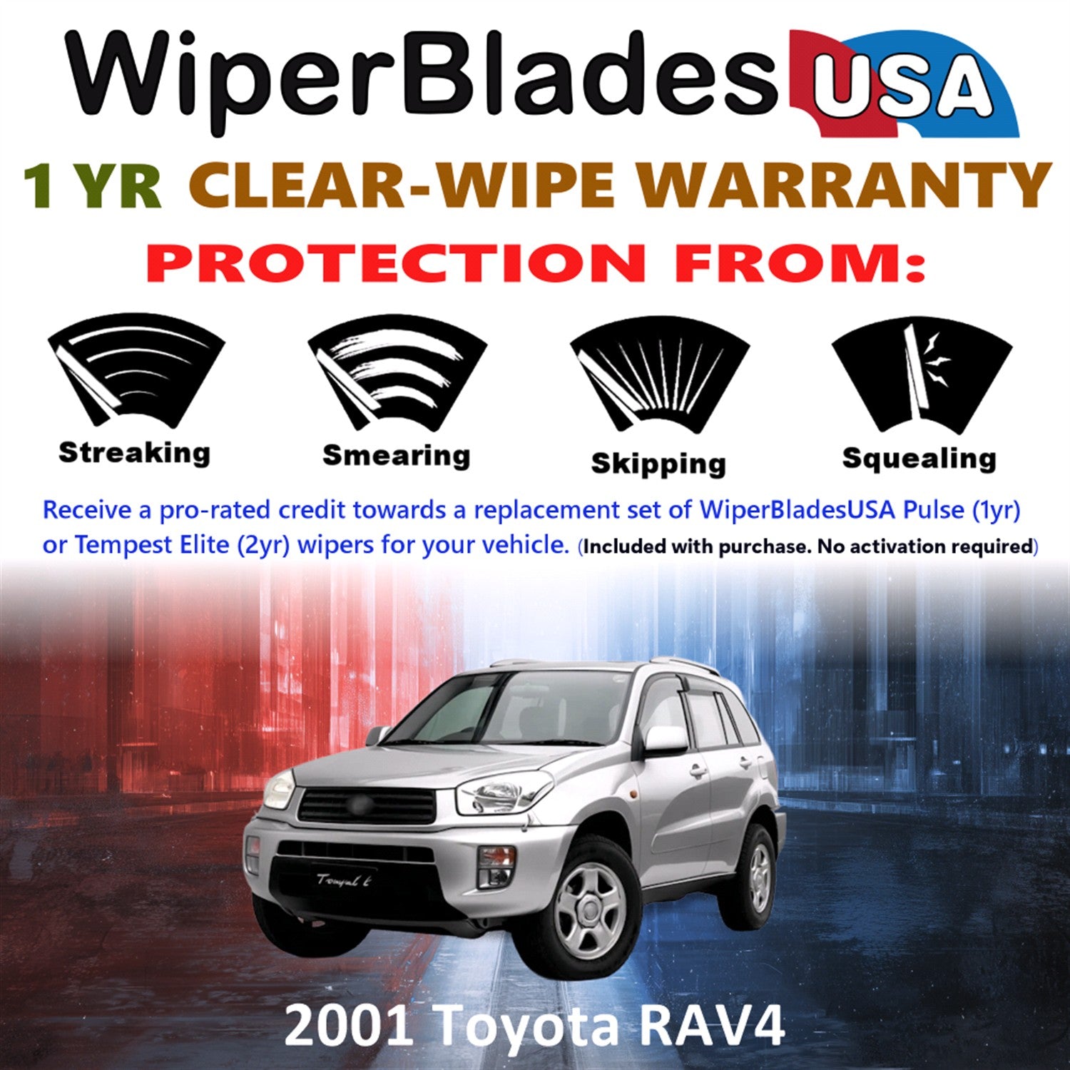 2001 Toyota RAV4 Front w/Rear Wiper blades Set Includes 1yr Wear Warranty & Free Delivery