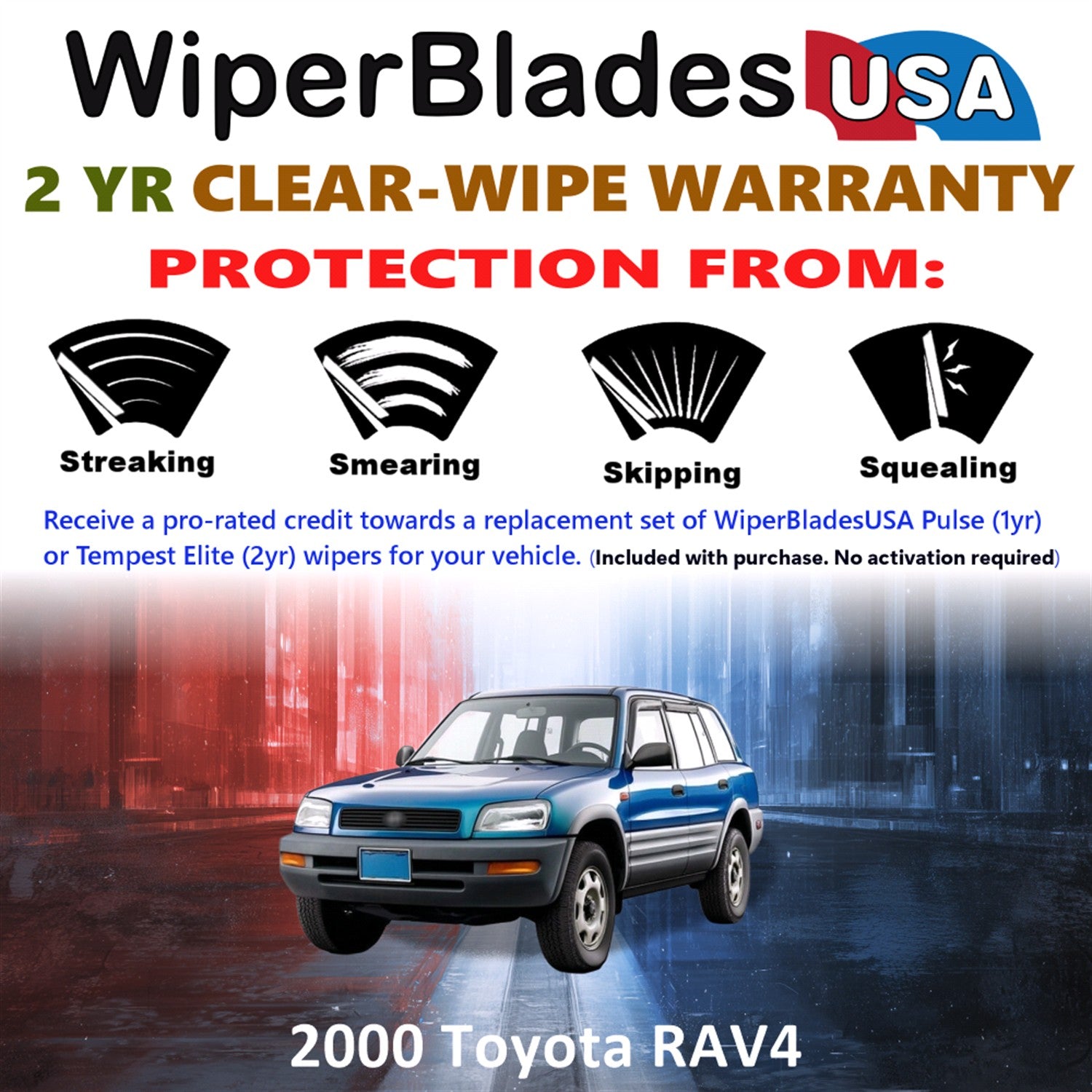 2000 Toyota RAV4 Front w/Rear Wiper blades Set  Includes 2yr Wear Warranty & Free Delivery
