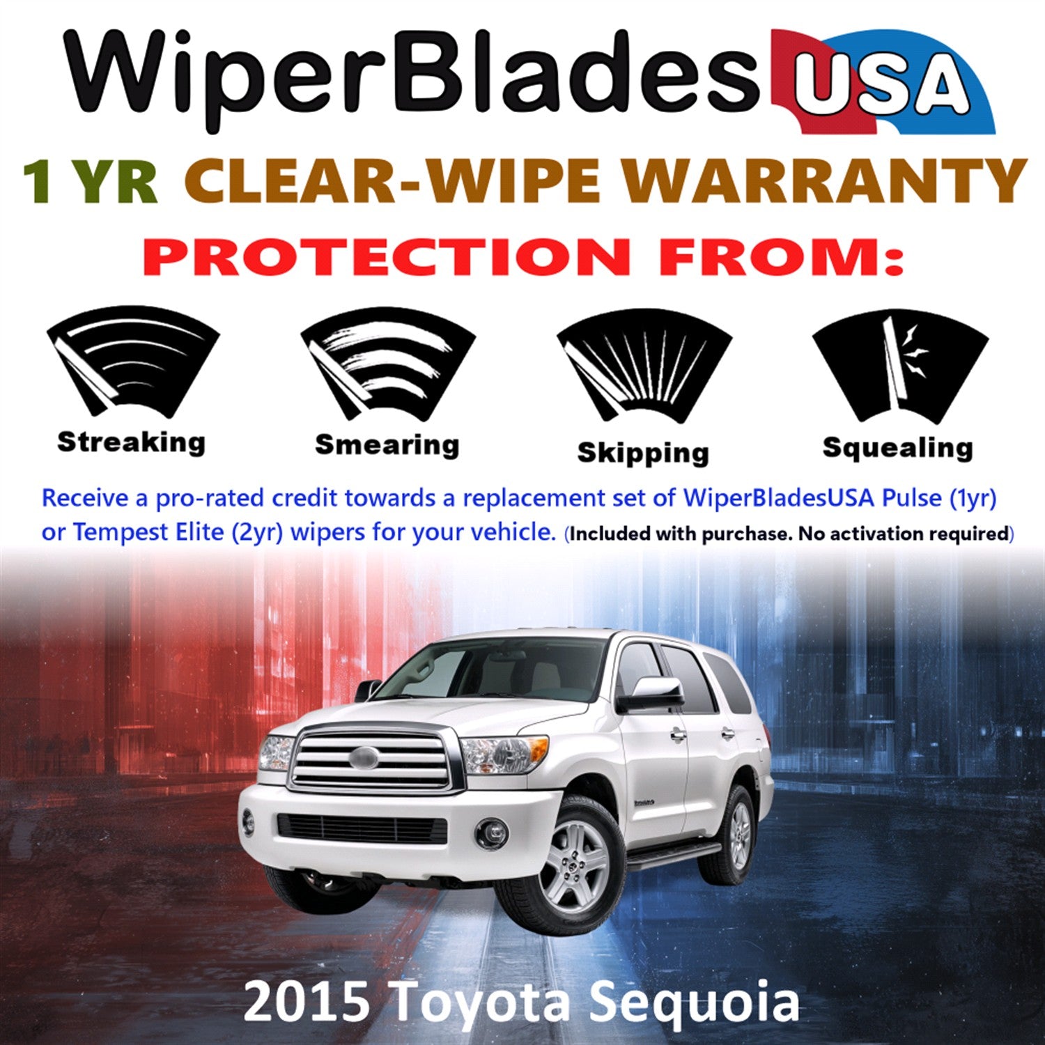 2015 Toyota Sequoia Front w/Rear Wiper blades Set Includes 1yr Wear Warranty & Free Delivery