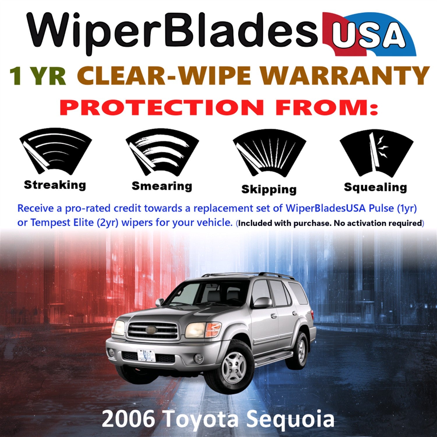 2006 Toyota Sequoia Front w/Rear Wiper blades Set Includes 1yr Wear Warranty & Free Delivery