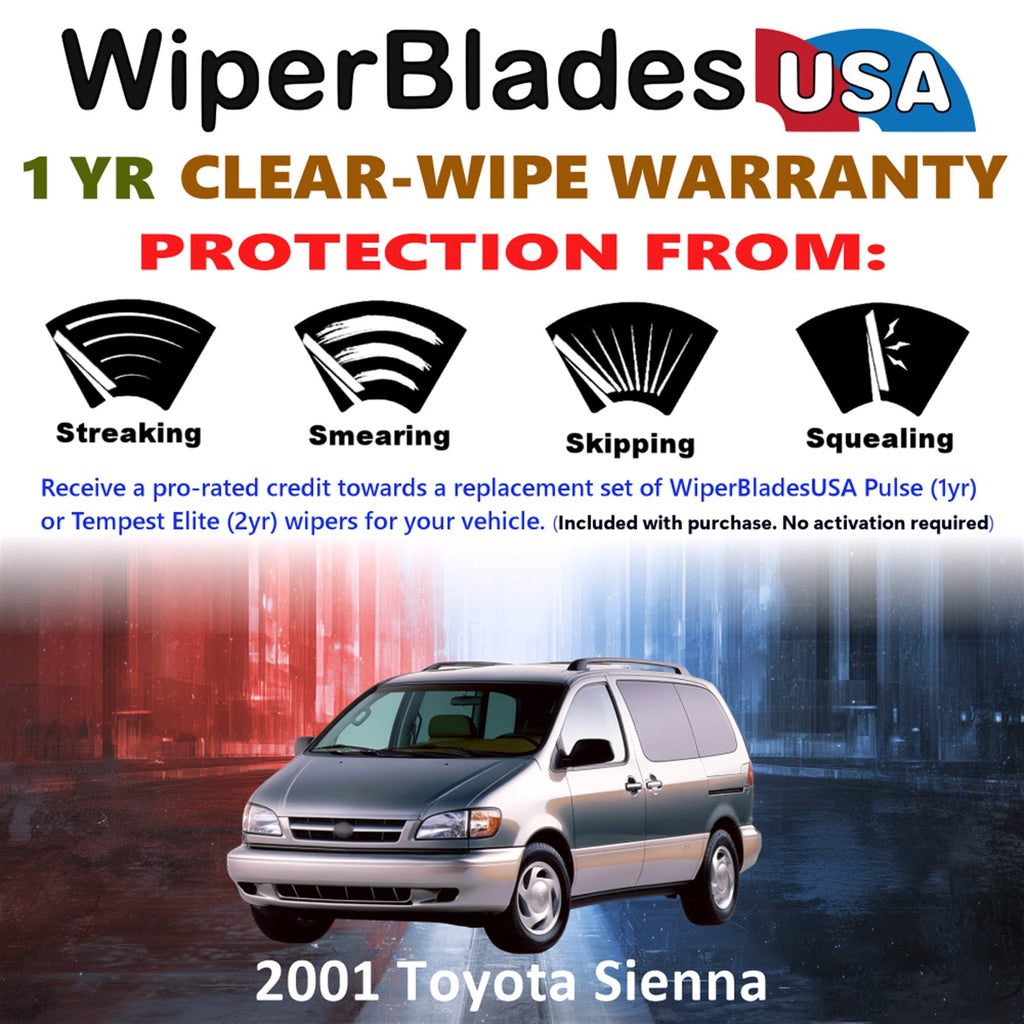 2001 Toyota Sienna Front w/Rear Wiper blades Set Includes 1yr Wear Warranty & Free Delivery