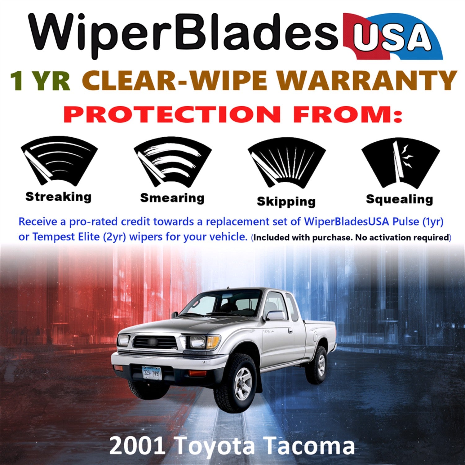 2001 Toyota Tacoma Front Wiper blades Set Includes 1yr Wear Warranty & Free Delivery