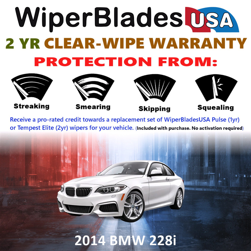 2014 BMW 228i Front Wiper blades Set  Includes 2yr Wear Warranty & Free Delivery