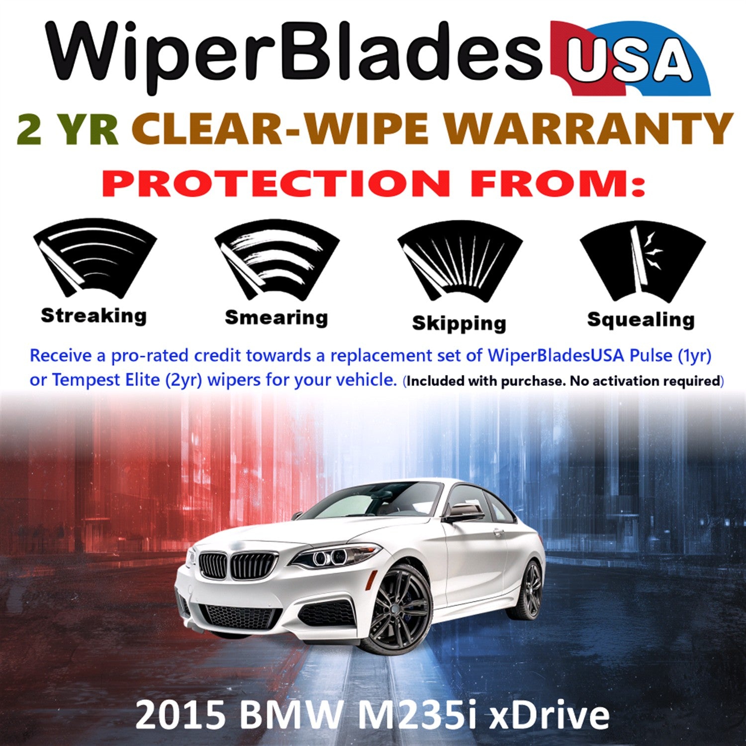 2015 BMW M235i xDrive Front Wiper blades Set  Includes 2yr Wear Warranty & Free Delivery