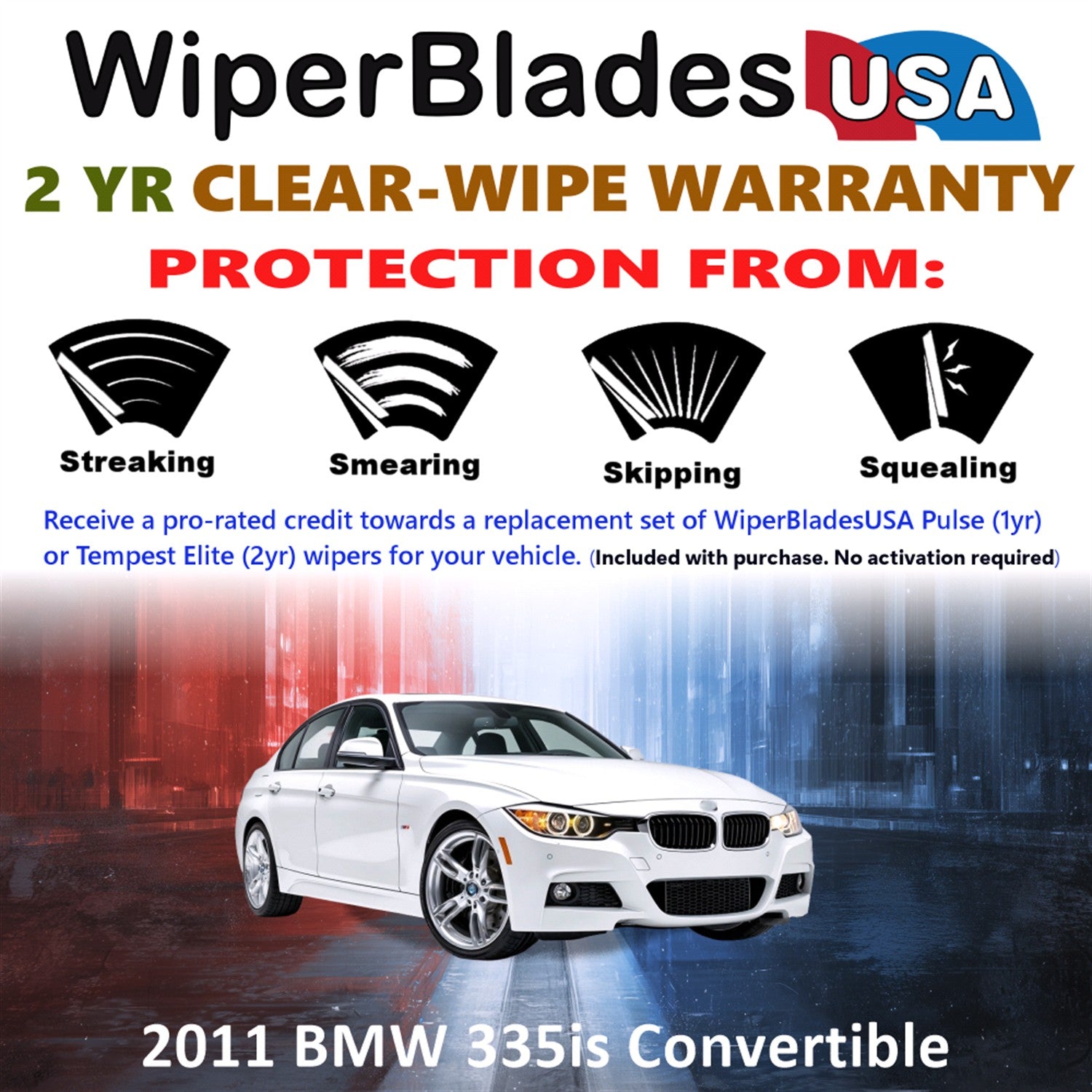 2011 BMW 335is Front Wiper blades Set  Includes 2yr Wear Warranty & Free Delivery