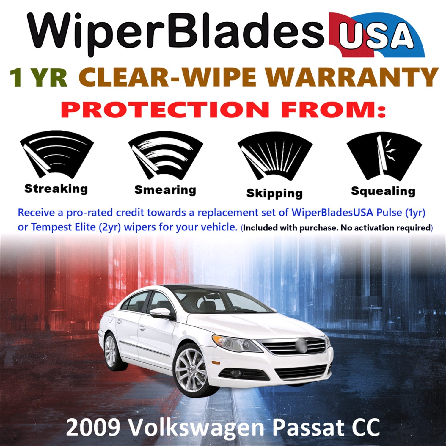 2009 Volkswagen Passat CC Front Wiper blades Set Includes 1yr Wear Warranty & Free Delivery
