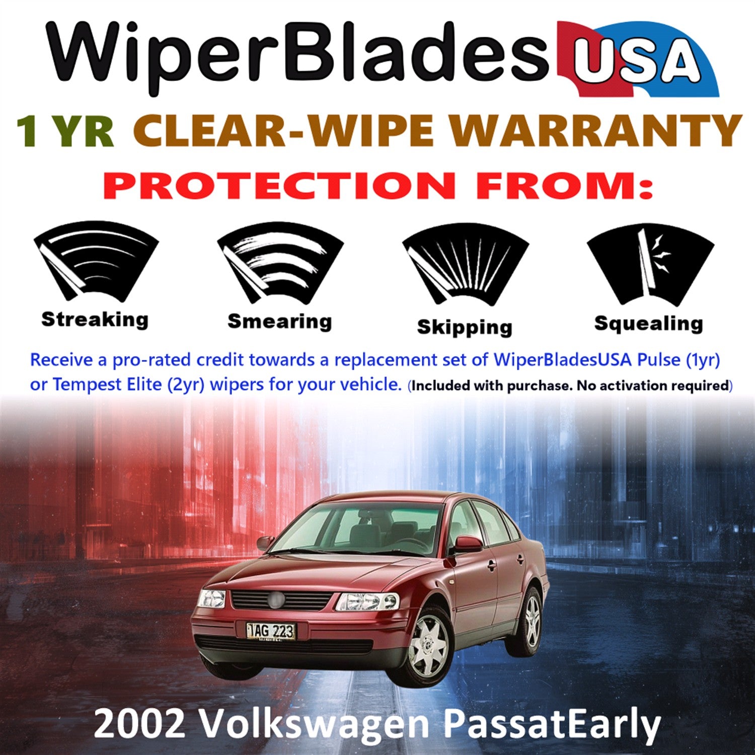 2002 Volkswagen Passat Early Front w/Rear Wiper blades Set Includes 1yr Wear Warranty & Free Delivery
