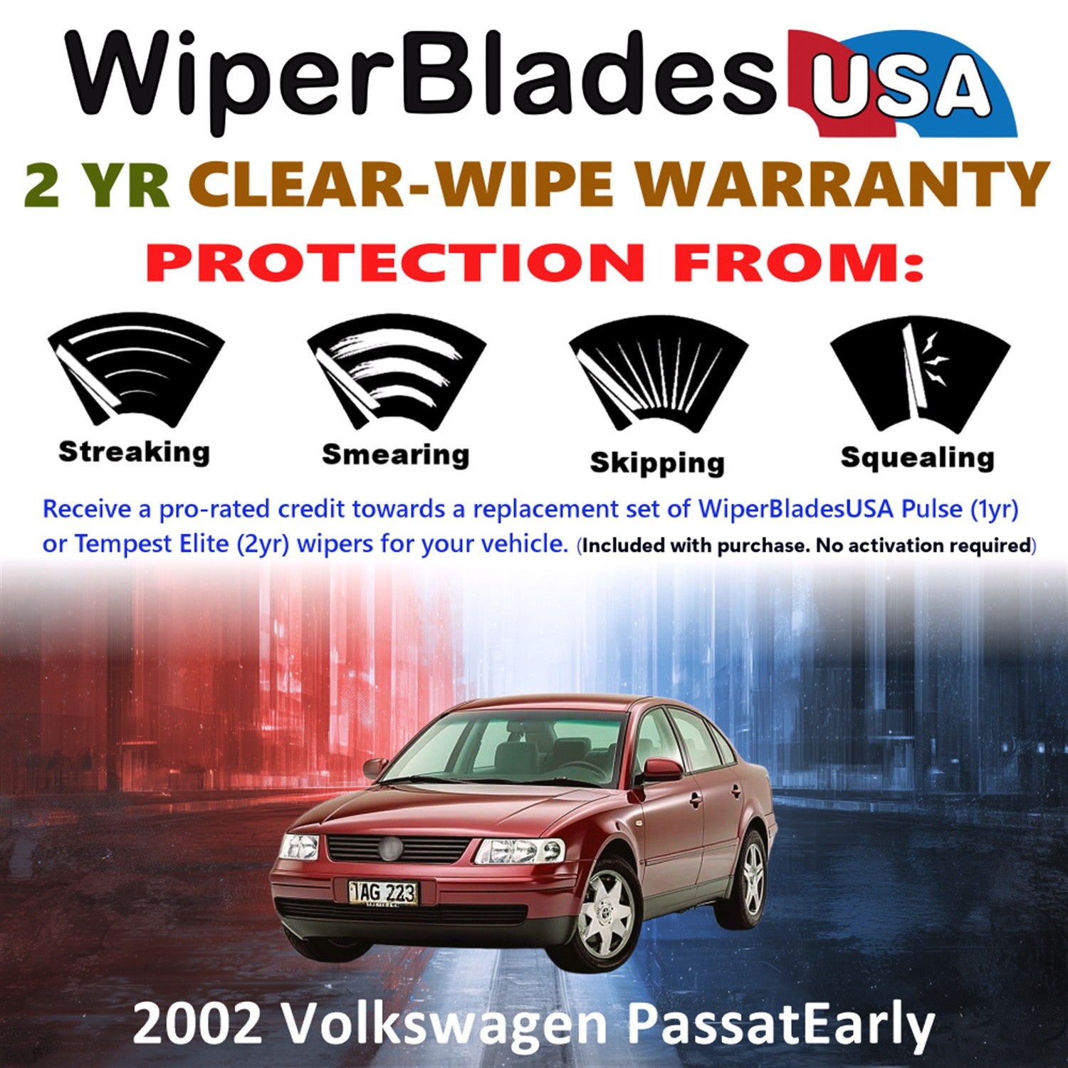 2002 Volkswagen Passat Early Front Wiper blades Set  Includes 2yr Wear Warranty & Free Delivery