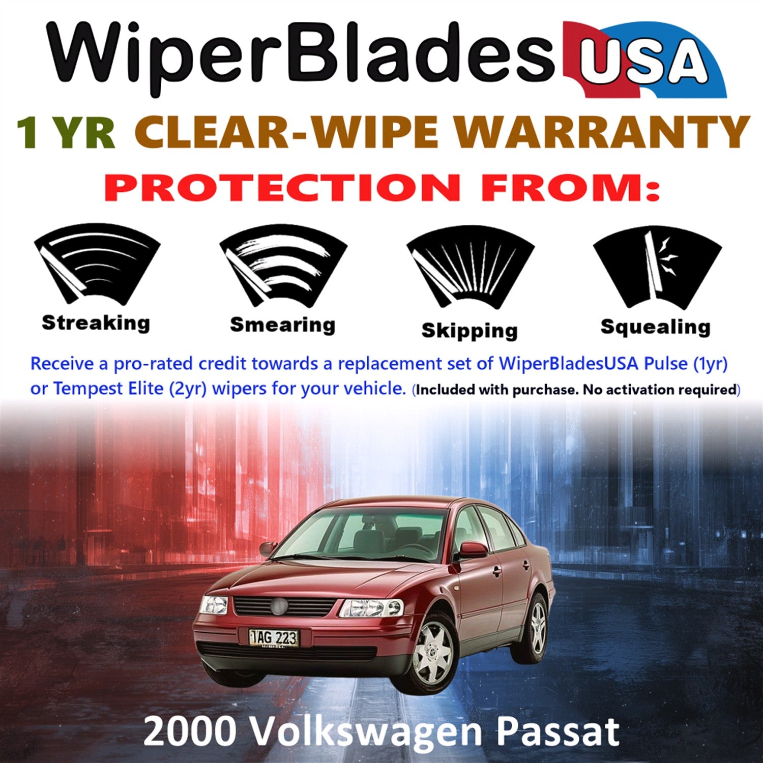2000 Volkswagen Passat Front Wiper blades Set Includes 1yr Wear Warranty & Free Delivery