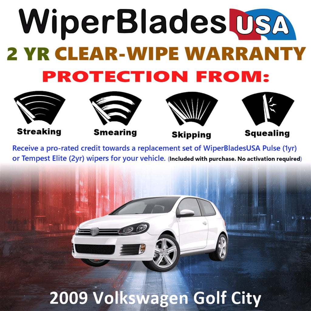 2009 Volkswagen Golf City Front w/Rear Wiper blades Set  Includes 2yr Wear Warranty & Free Delivery