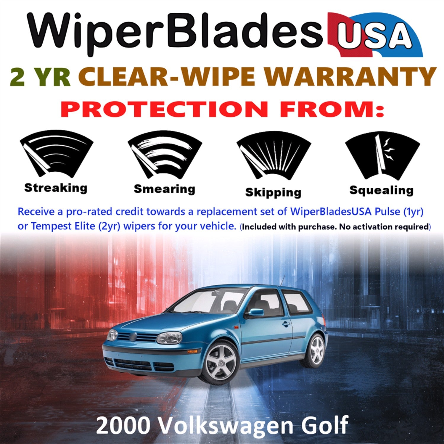 2000 Volkswagen Golf Front Wiper blades Set  Includes 2yr Wear Warranty & Free Delivery