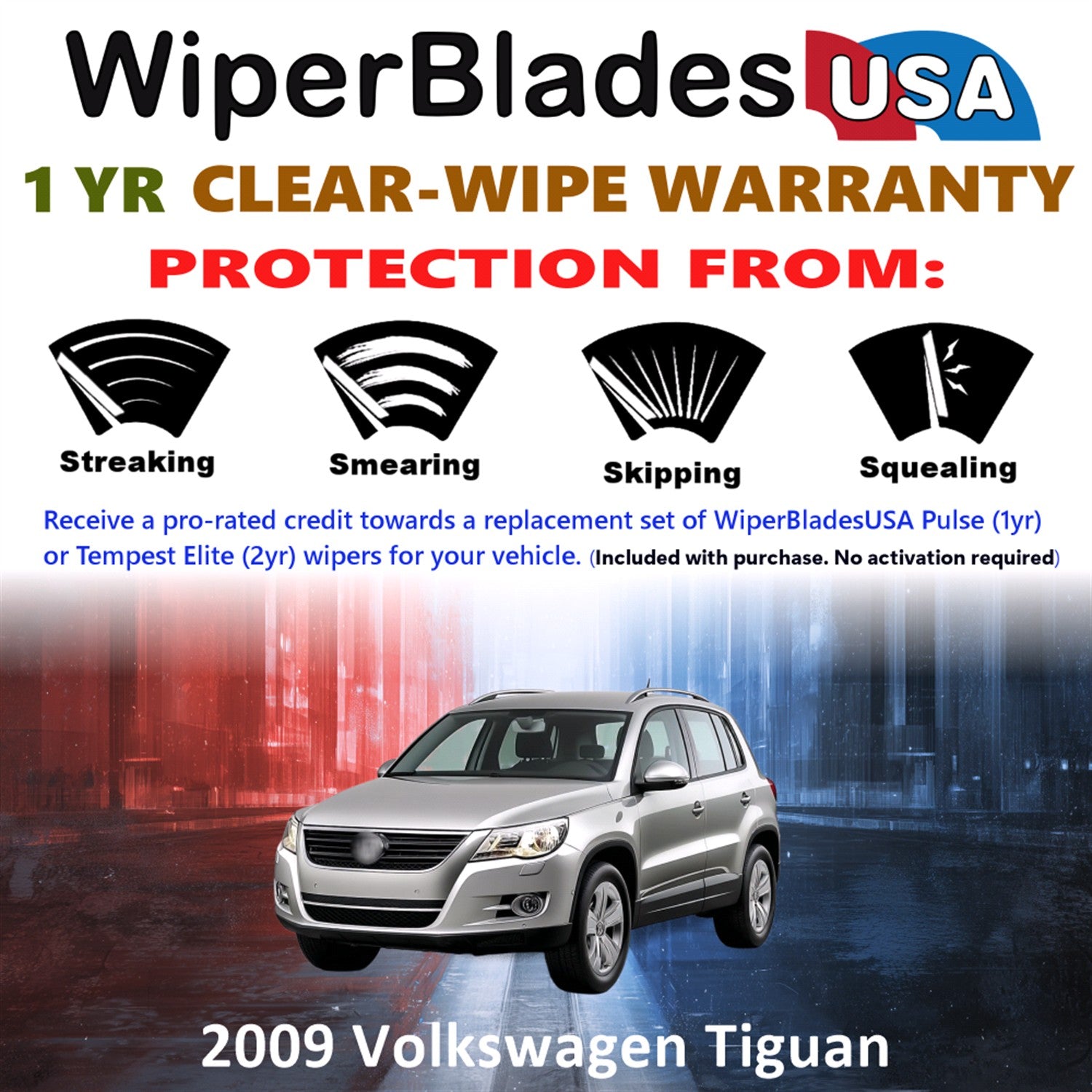 2009 Volkswagen Tiguan Front Wiper blades Set Includes 1yr Wear Warranty & Free Delivery