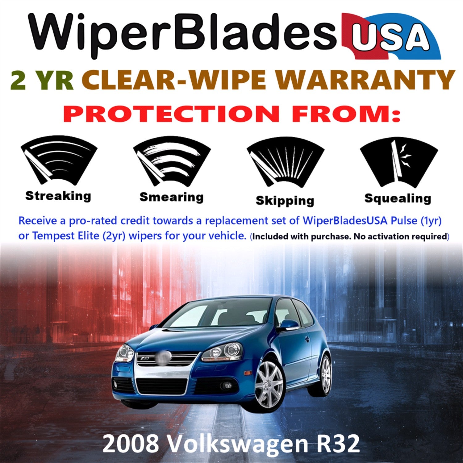 2008 Volkswagen R32 Front w/Rear Wiper blades Set  Includes 2yr Wear Warranty & Free Delivery