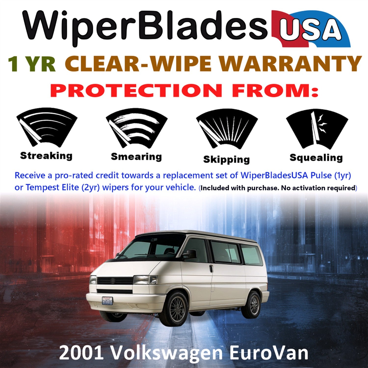 2001 Volkswagen EuroVan Front Wiper blades Set Includes 1yr Wear Warranty & Free Delivery