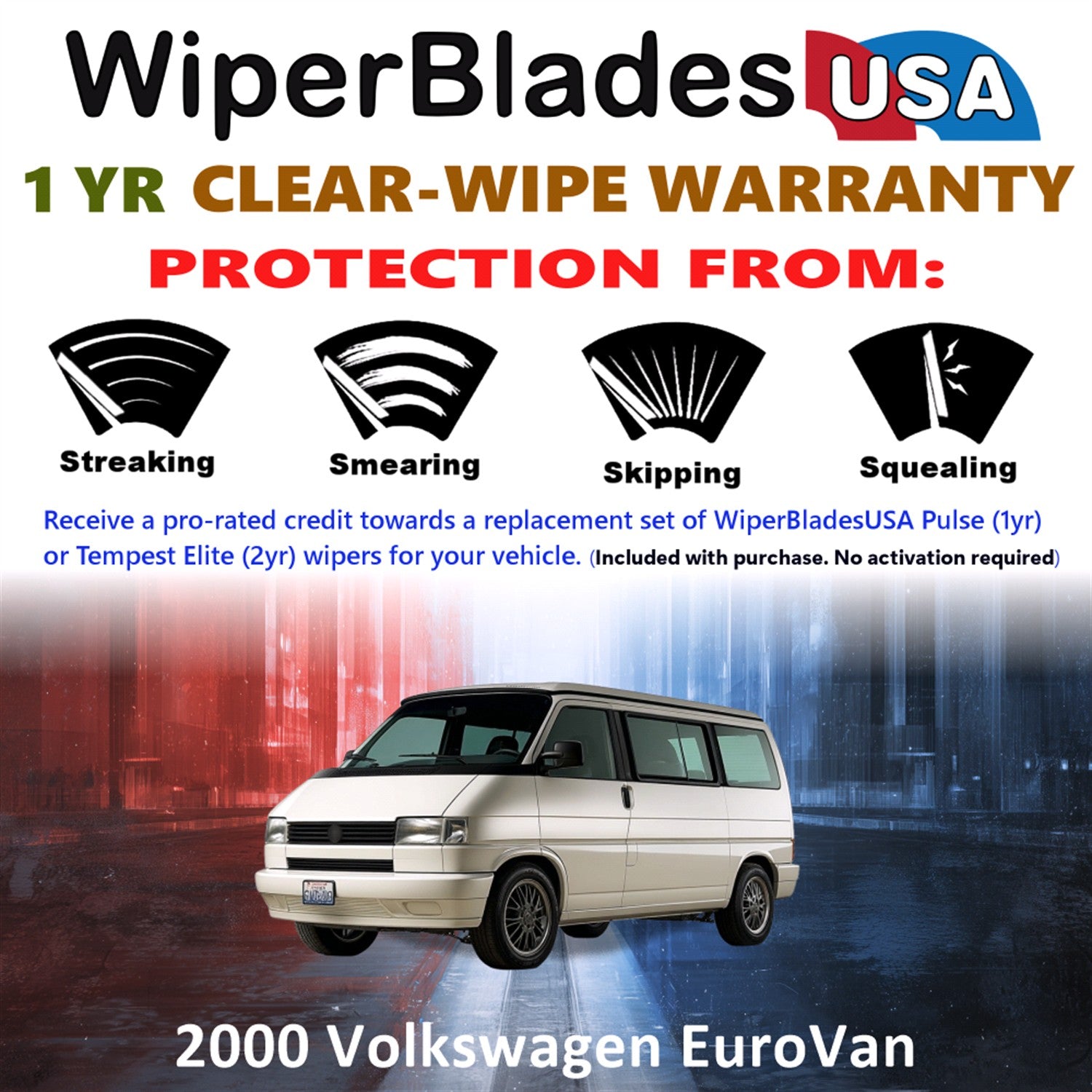 2000 Volkswagen EuroVan Front Wiper blades Set Includes 1yr Wear Warranty & Free Delivery
