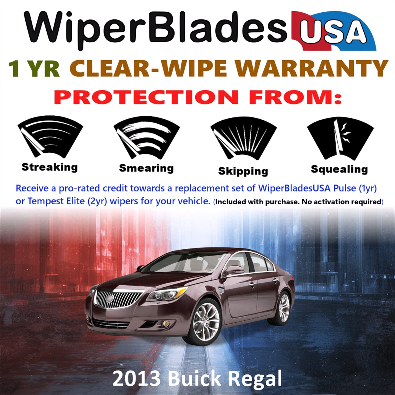 2013 Buick Regal Front Wiper blades Set Includes 1yr Wear Warranty & Free Delivery