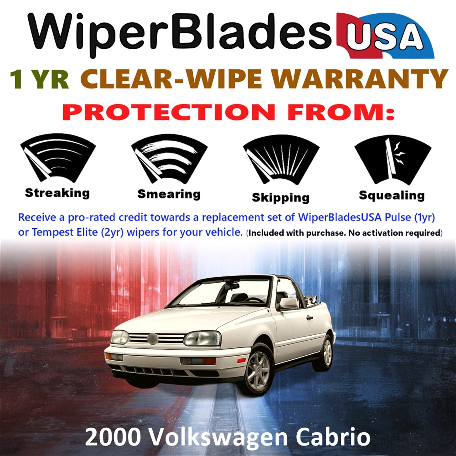 2000 Volkswagen Cabrio Front Wiper blades Set Includes 1yr Wear Warranty & Free Delivery