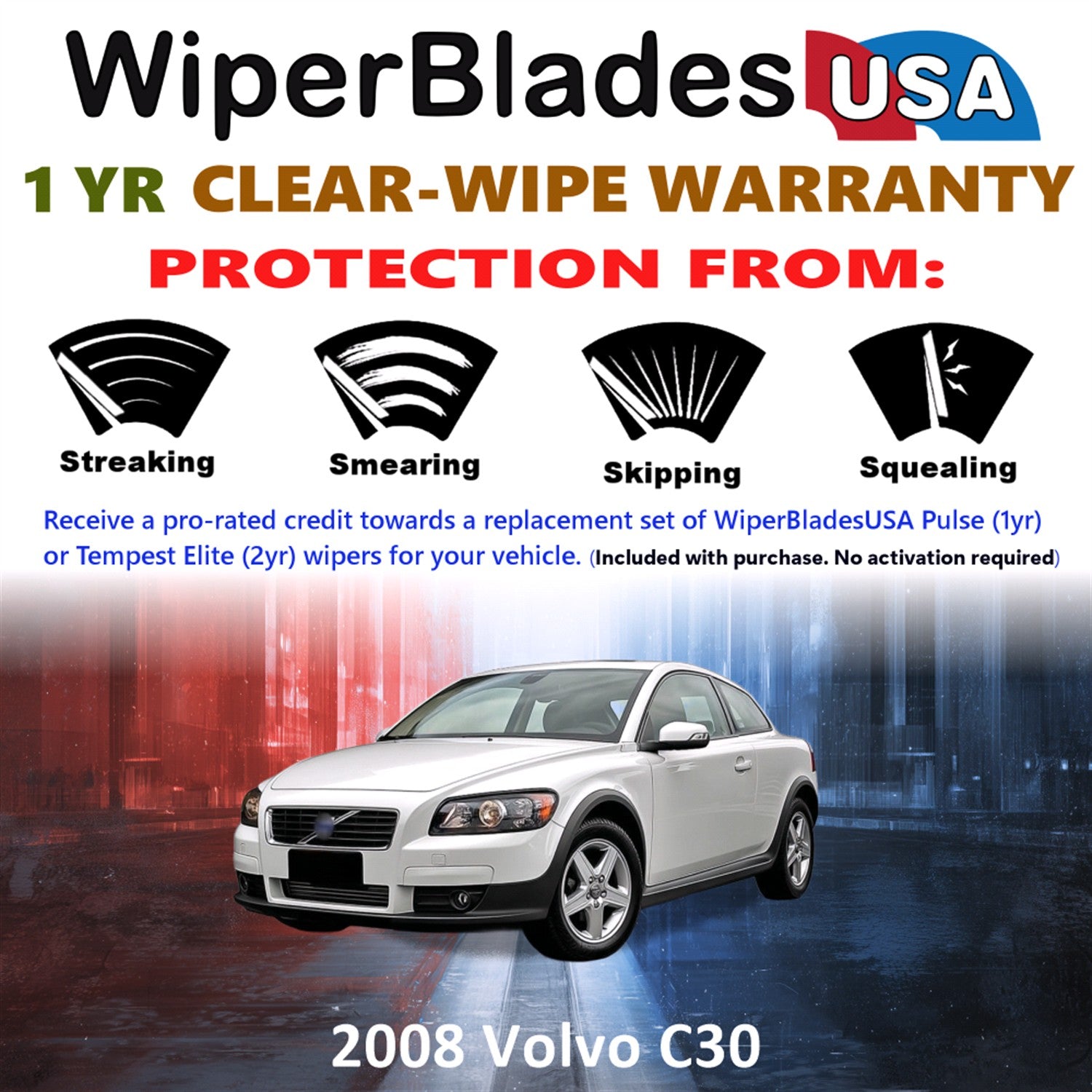 2008 Volvo C30 Front w/Rear Wiper blades Set Includes 1yr Wear Warranty & Free Delivery