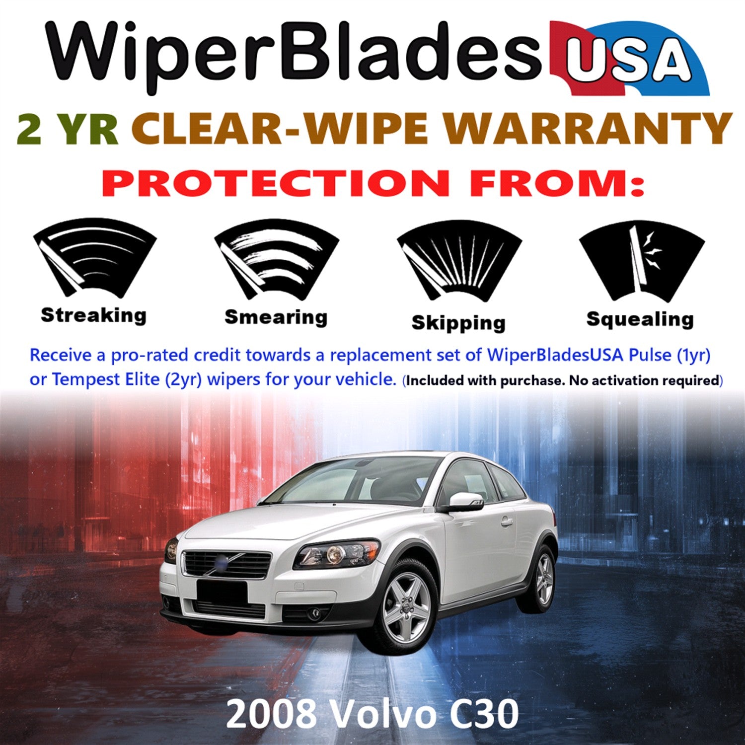 2008 Volvo C30 Front w/Rear Wiper blades Set  Includes 2yr Wear Warranty & Free Delivery