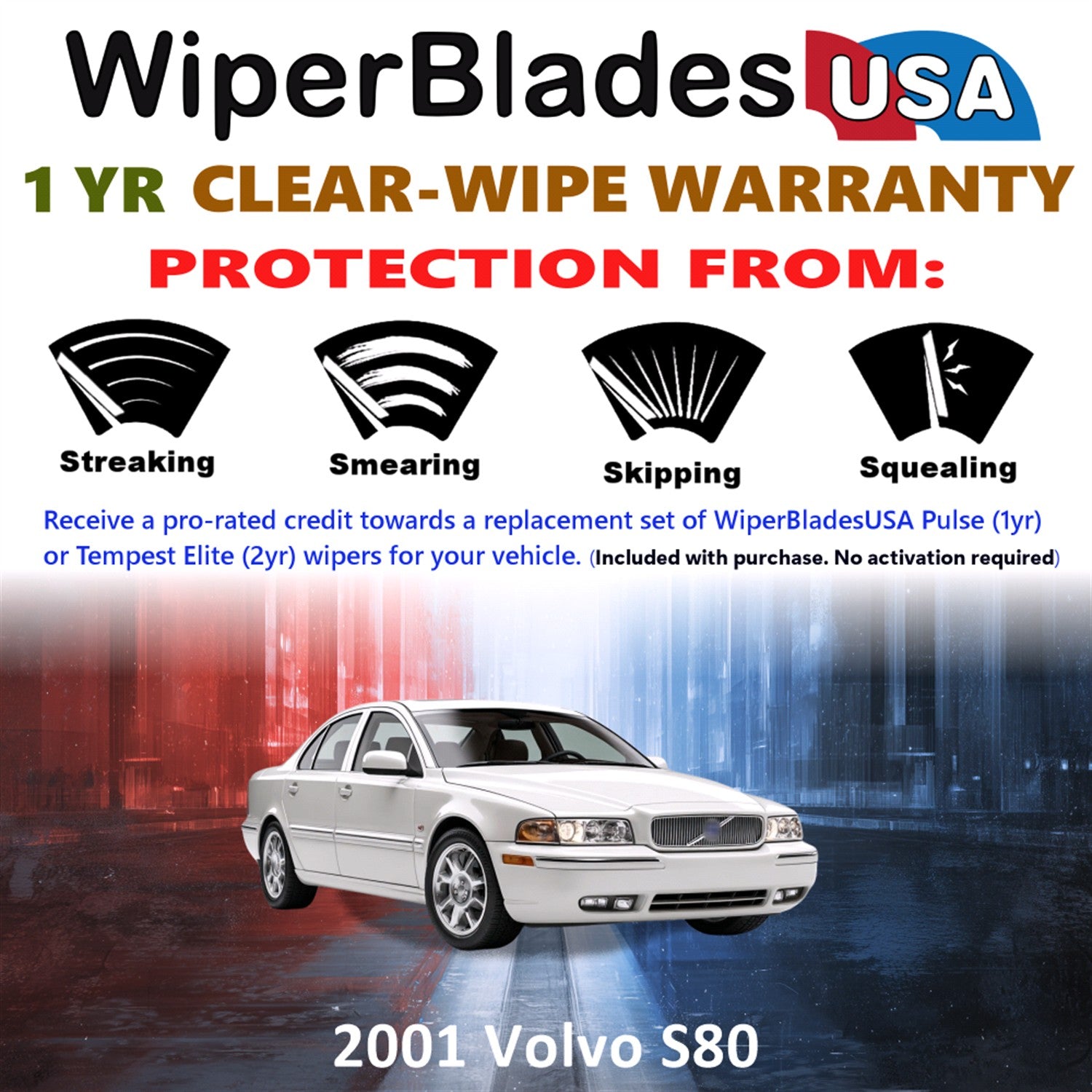2001 Volvo S80 Front Wiper blades Set Includes 1yr Wear Warranty & Free Delivery