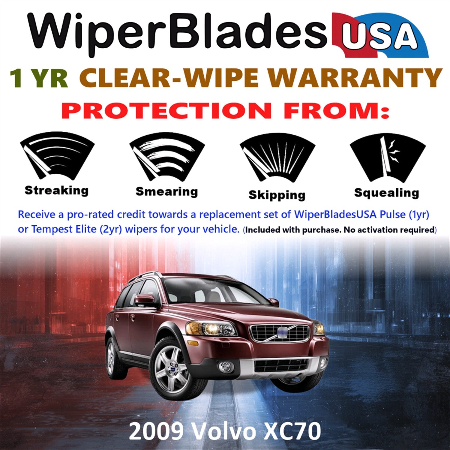 2009 Volvo XC70 Front w/Rear Wiper blades Set Includes 1yr Wear Warranty & Free Delivery