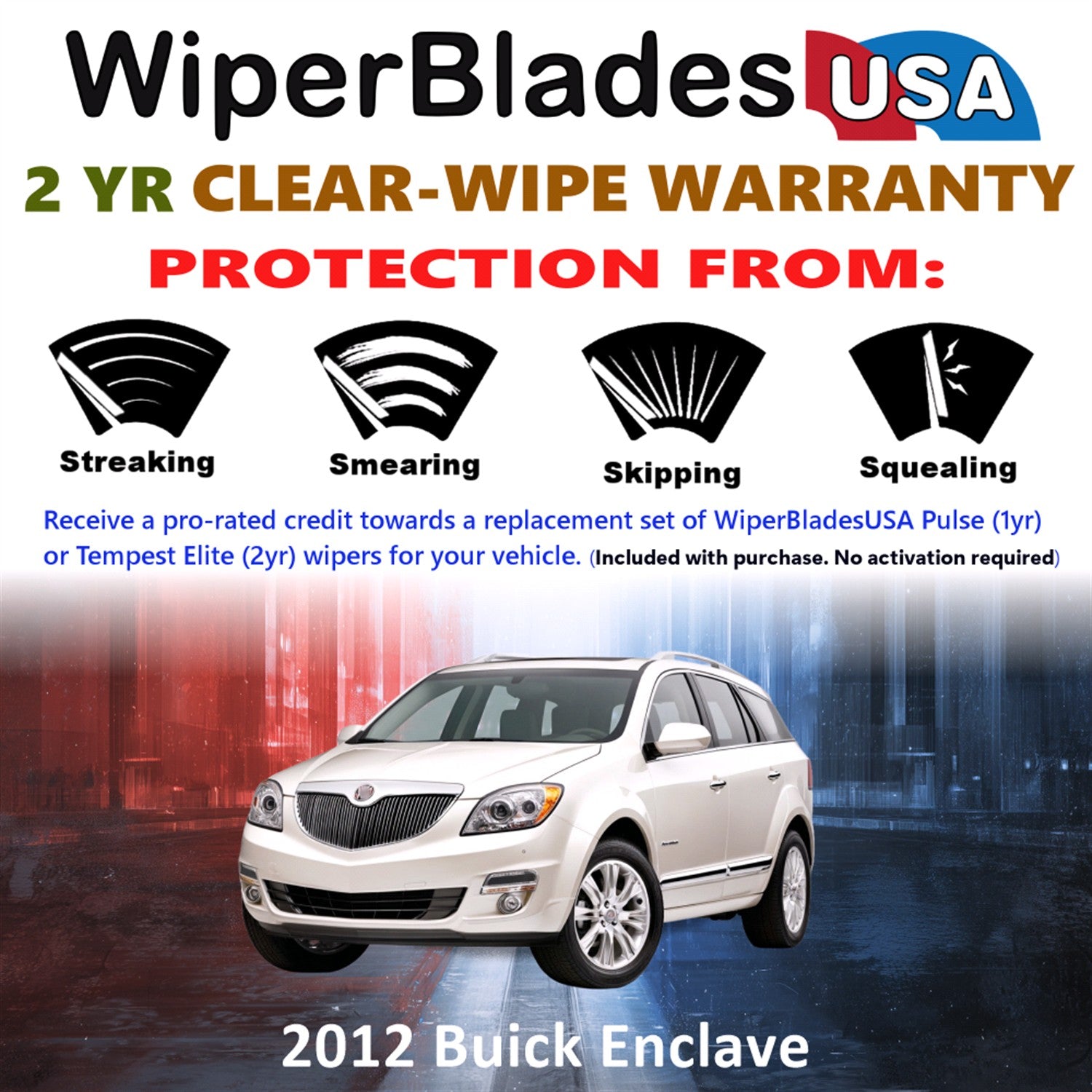 2012 Buick Enclave Front Wiper blades Set  Includes 2yr Wear Warranty & Free Delivery
