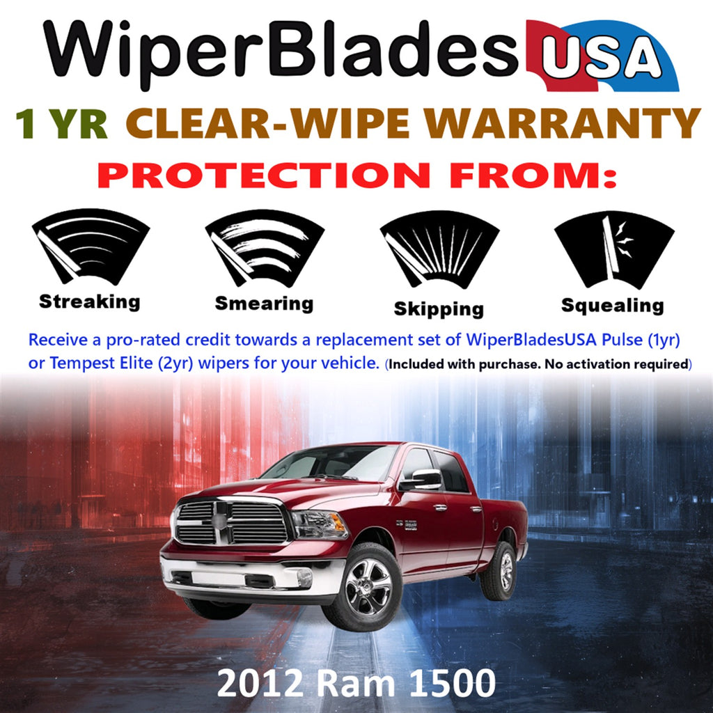 2012 Ram 1500 Front Wiper blades Set Includes 1yr Wear Warranty & Free Delivery