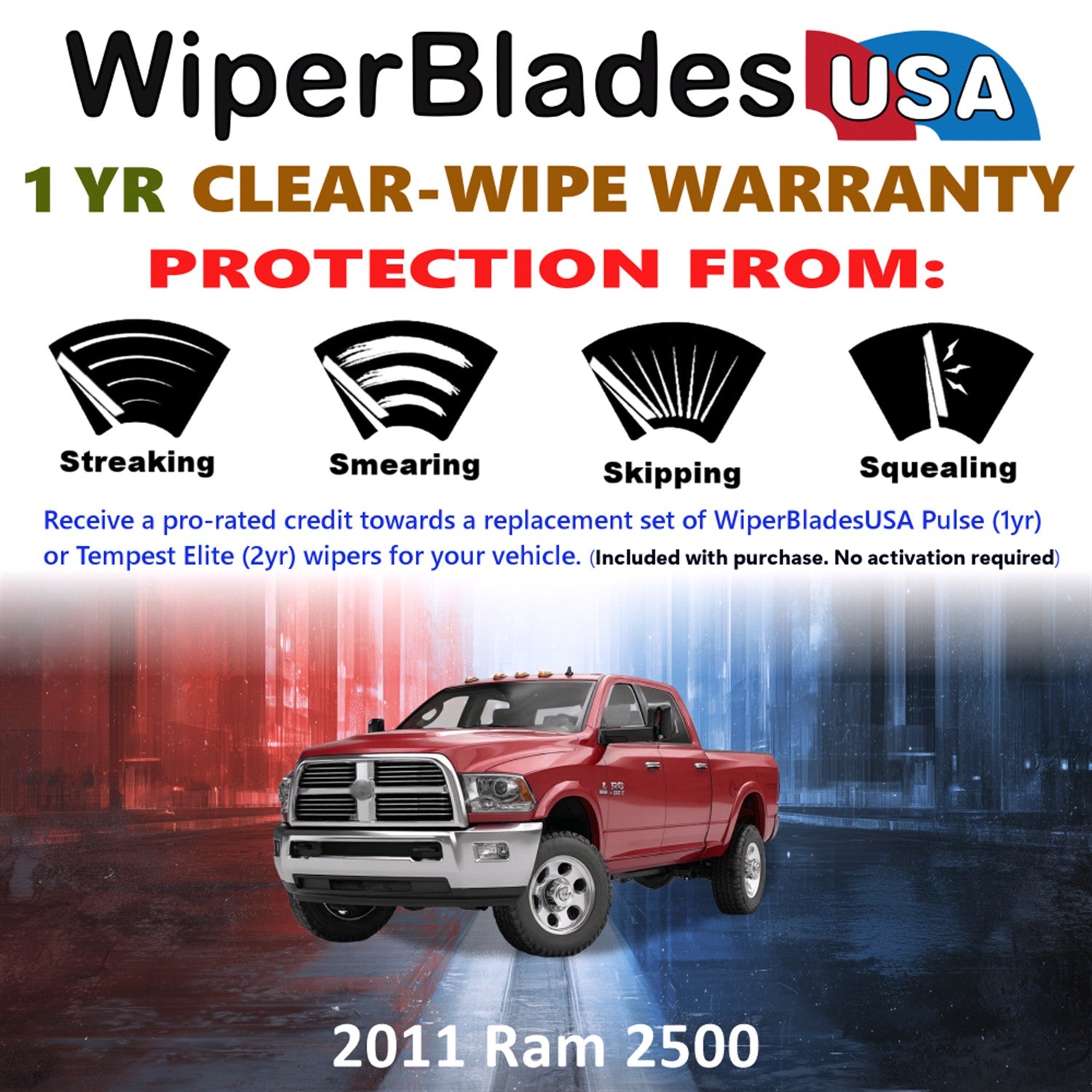 2011 Ram 2500 Front Wiper blades Set Includes 1yr Wear Warranty & Free Delivery