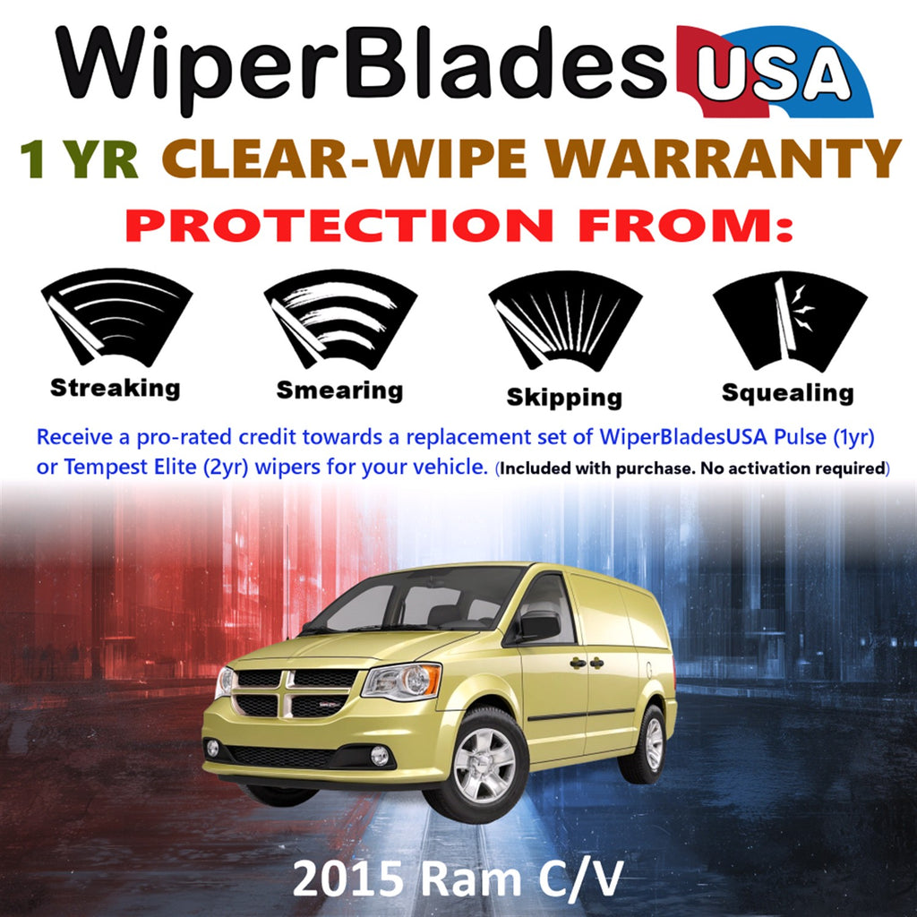 2015 Ram C/V Front w/Rear Wiper blades Set Includes 1yr Wear Warranty & Free Delivery