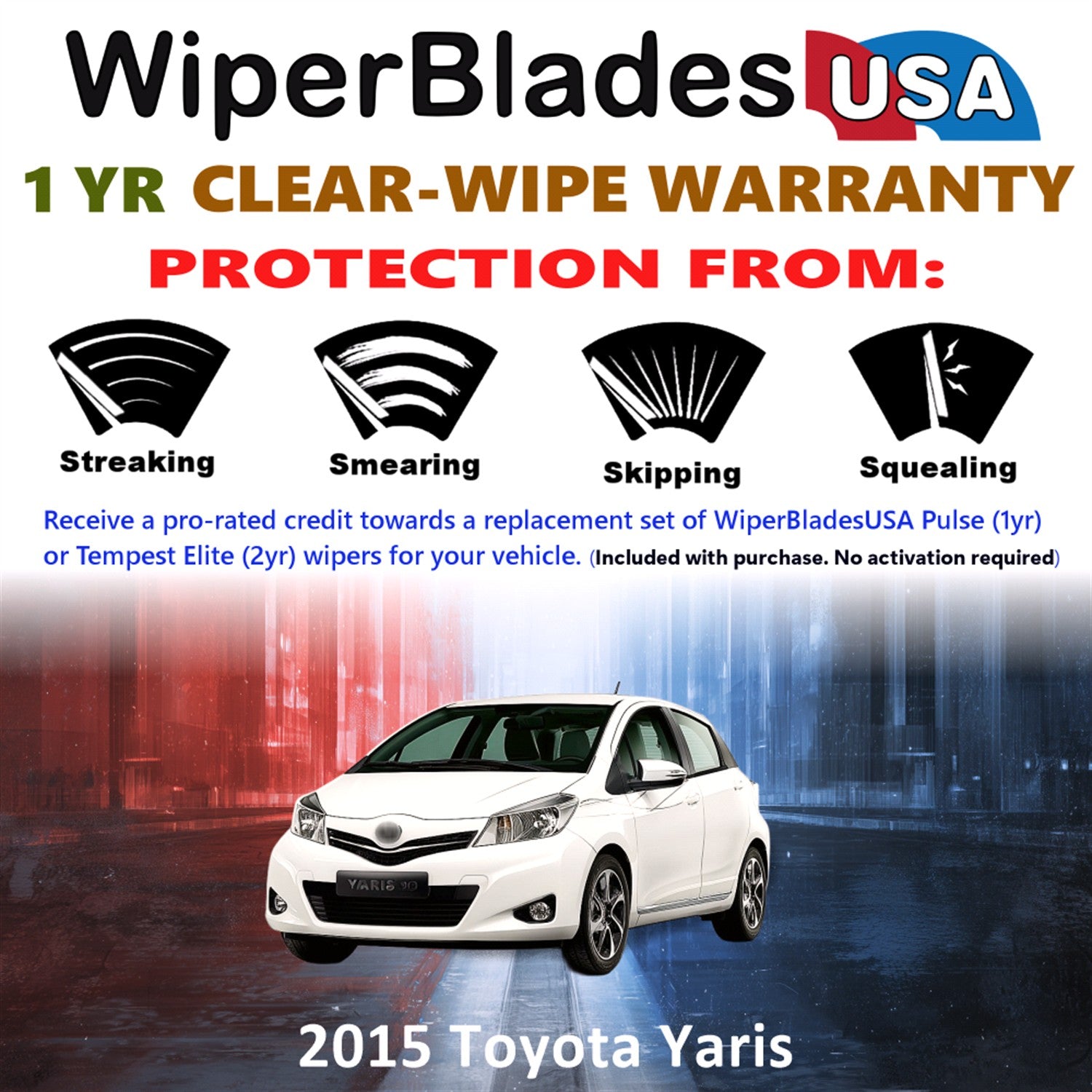 2015 Toyota Yaris Front w/Rear Wiper blades Set Includes 1yr Wear Warranty & Free Delivery
