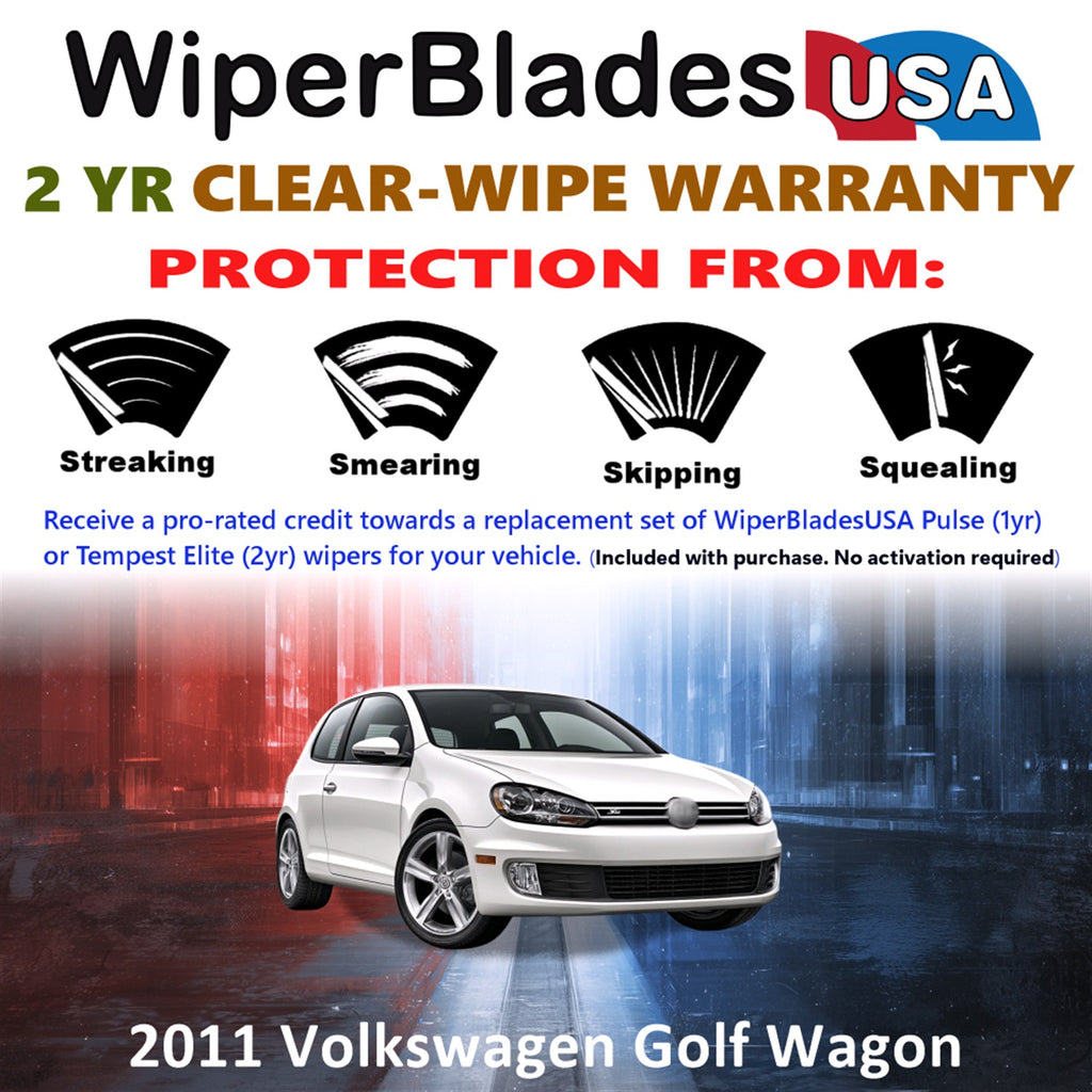 2011 Volkswagen Golf Front w/Rear Wiper blades Set  Includes 2yr Wear Warranty & Free Delivery