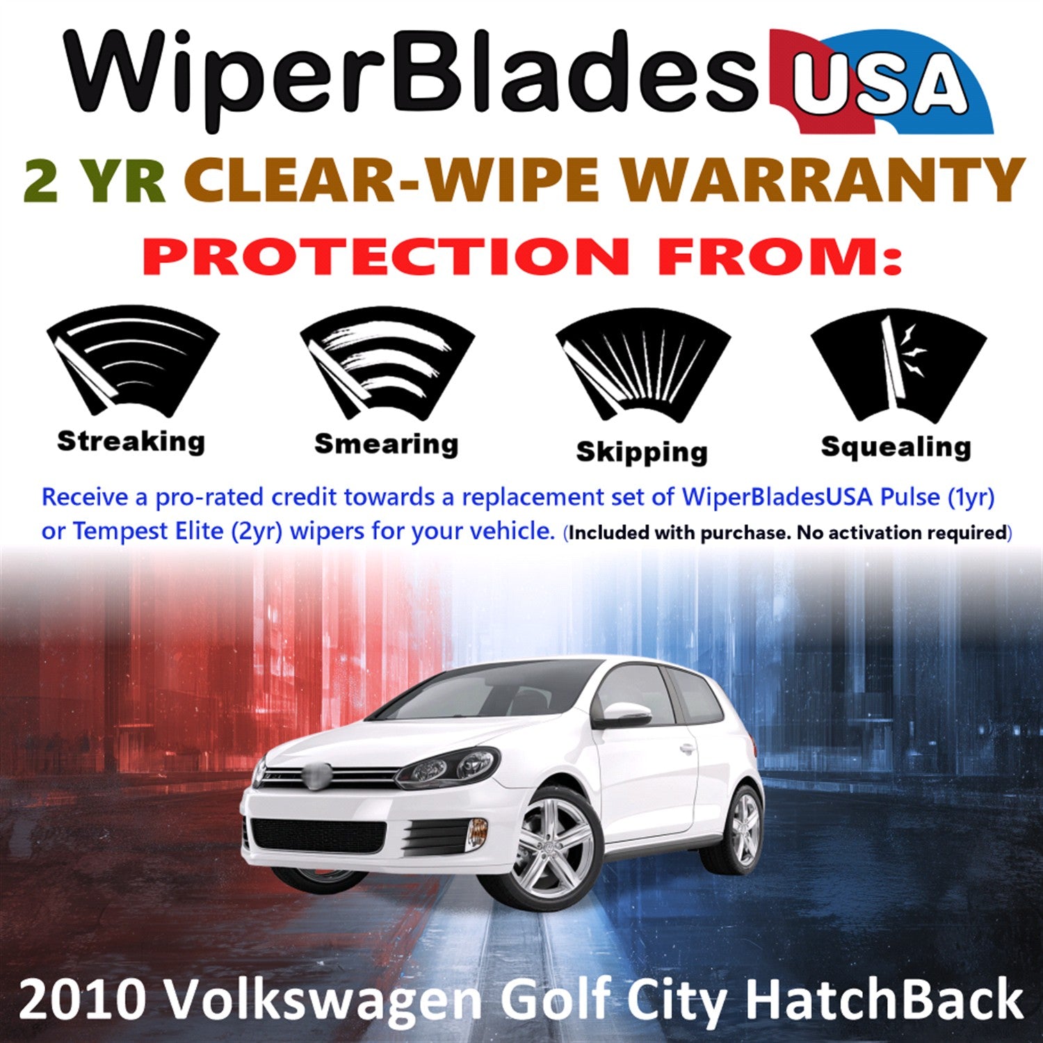 2010 Volkswagen Golf City Front w/Rear Wiper blades Set  Includes 2yr Wear Warranty & Free Delivery