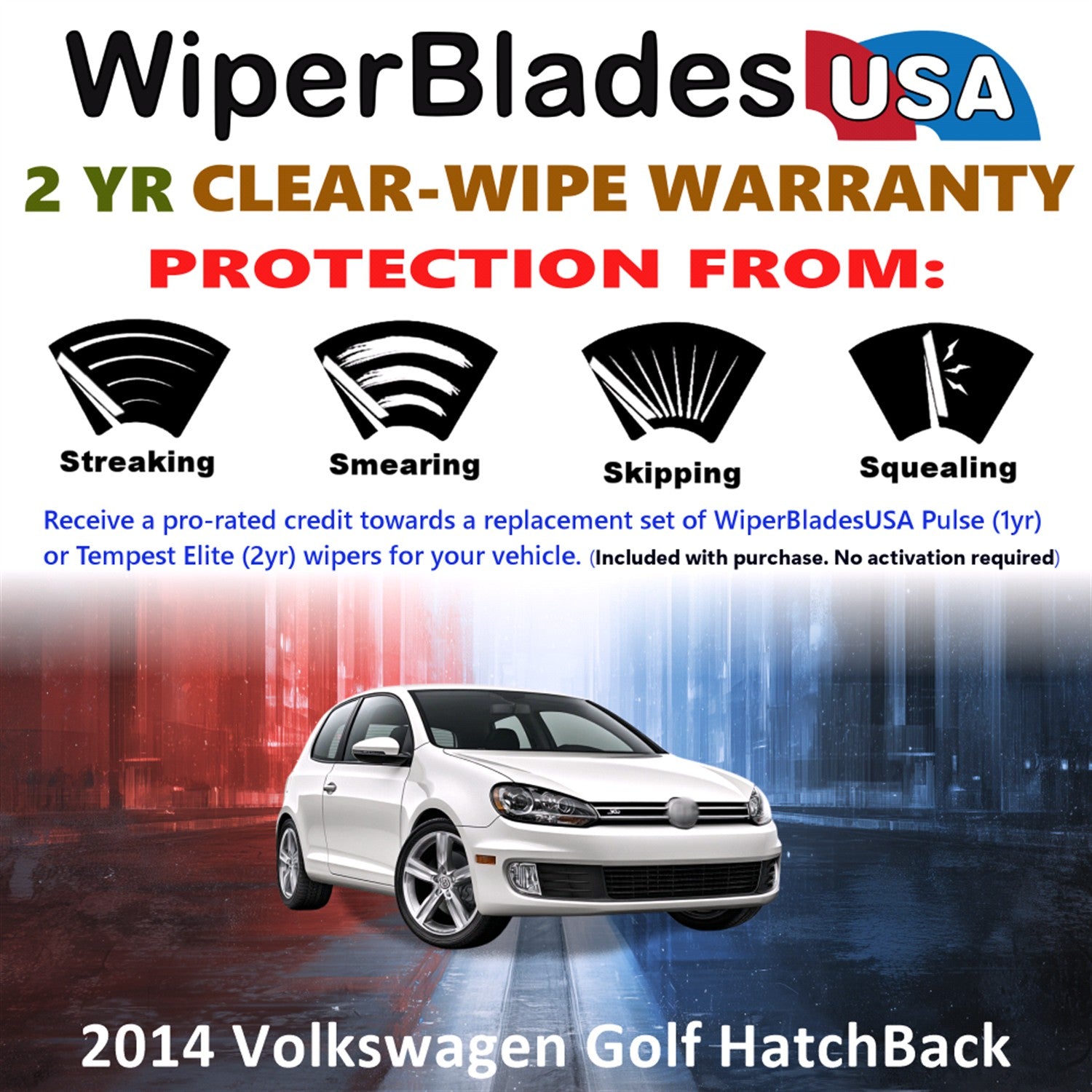 2014 Volkswagen Golf Front w/Rear Wiper blades Set  Includes 2yr Wear Warranty & Free Delivery