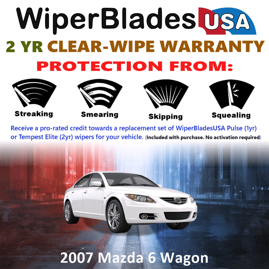 2007 Mazda 6 Front w/Rear Wiper blades Set  Includes 2yr Wear Warranty & Free Delivery