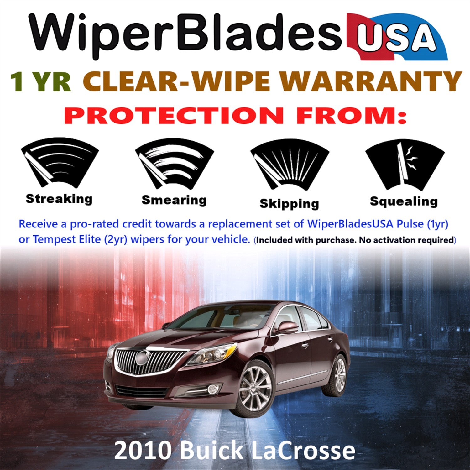 2010 Buick LaCrosse Front Wiper blades Set Includes 1yr Wear Warranty & Free Delivery