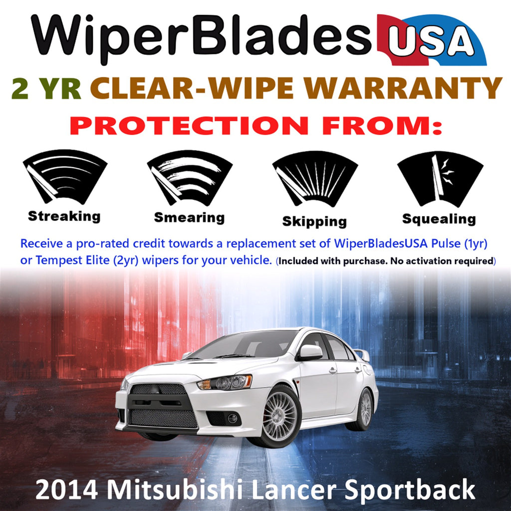 2014 Mitsubishi Lancer Front w/Rear Wiper blades Set  Includes 2yr Wear Warranty & Free Delivery