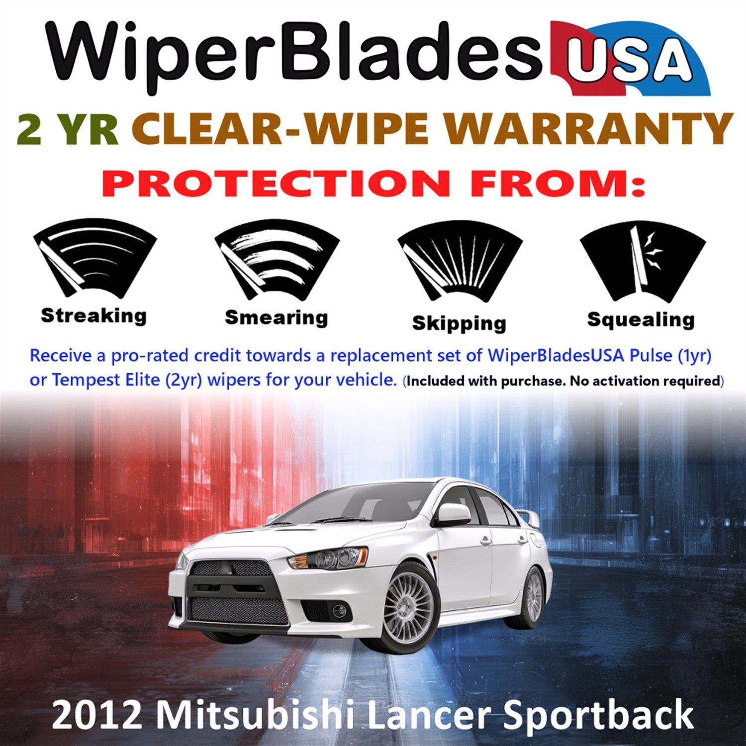 2012 Mitsubishi Lancer Front w/Rear Wiper blades Set  Includes 2yr Wear Warranty & Free Delivery