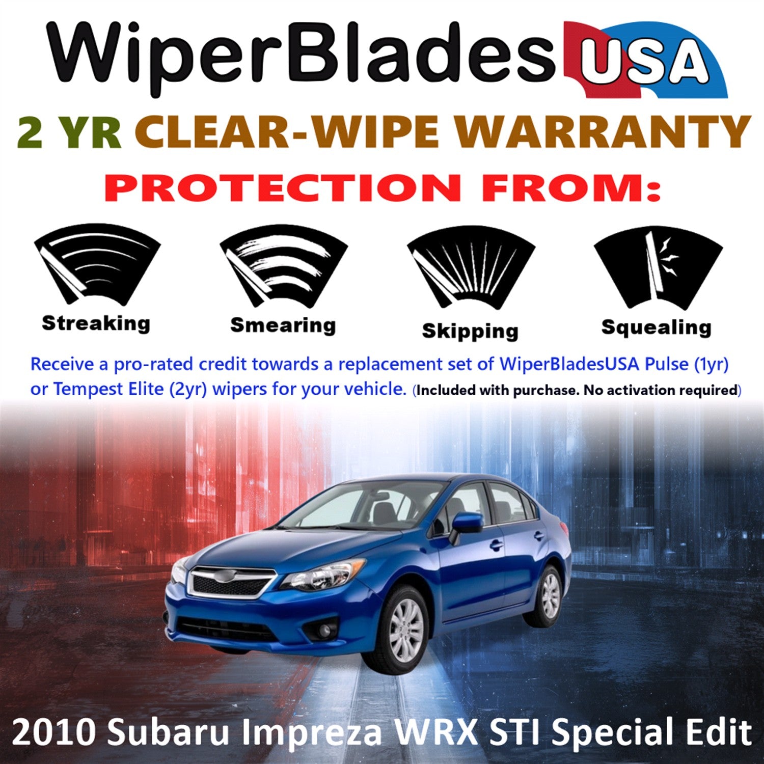 2010 Subaru Impreza Front w/Rear Wiper blades Set  Includes 2yr Wear Warranty & Free Delivery